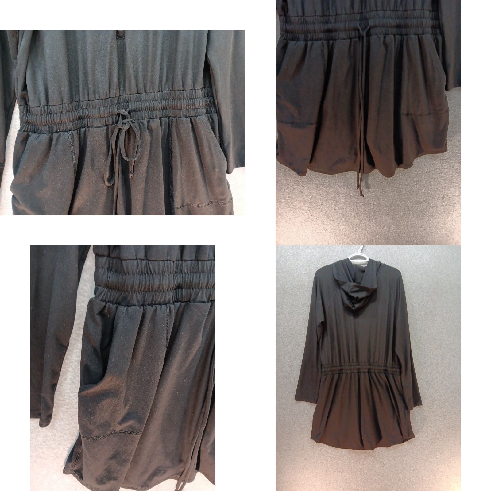 Vintage Rae Mode Women's Romper Hoodie Dress 2XL Black Long Sleeve Zipper Elastic Waist Drawstring Size XXL / US 16-18 / IT 52-54 - 8 Thumbnail