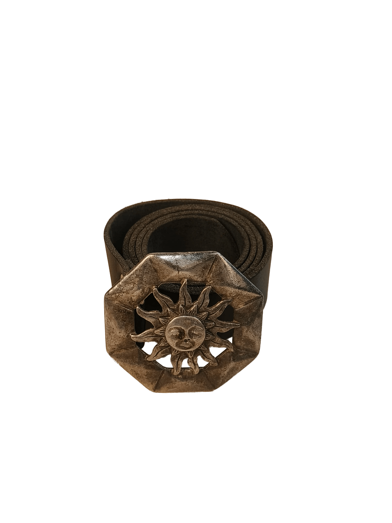 Vintage Vintage Antique Bronze Sun Face Buckle Leather Belt Size ONE SIZE - 1 Thumbnail