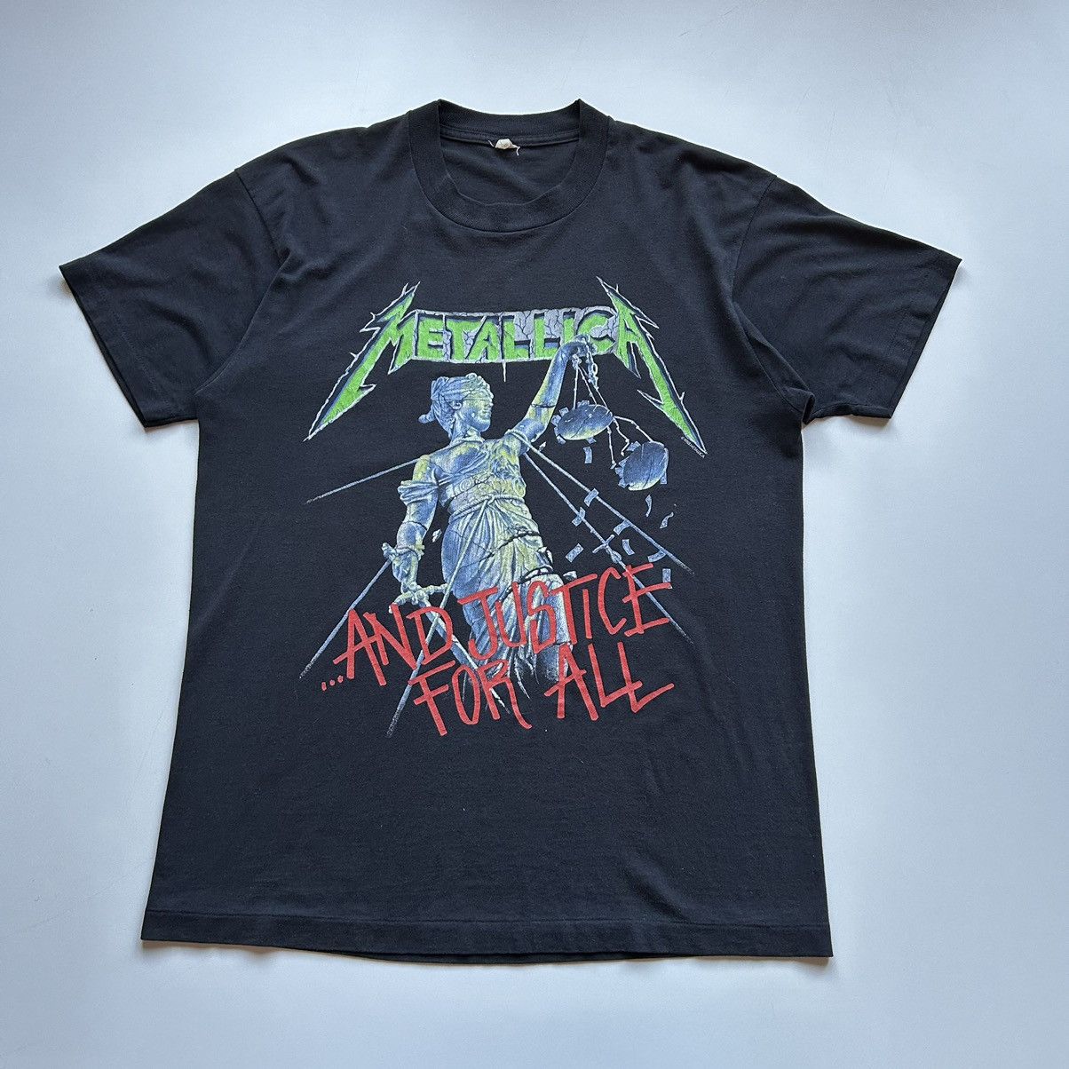 image of Band Tees x Metallica Vintage 1988 Metallica Justice For All Graphic T Shirt in Black (Size Large)