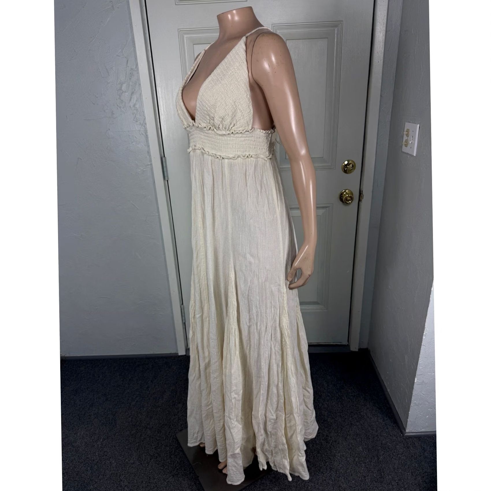 Free People Free People Dress Maxi Sleeveless Cream Cotton Bohemian V-Neck 100% Knit L Adult Womens Summer Casual NN15 Size L / US 10 / IT 46 - 4 Thumbnail