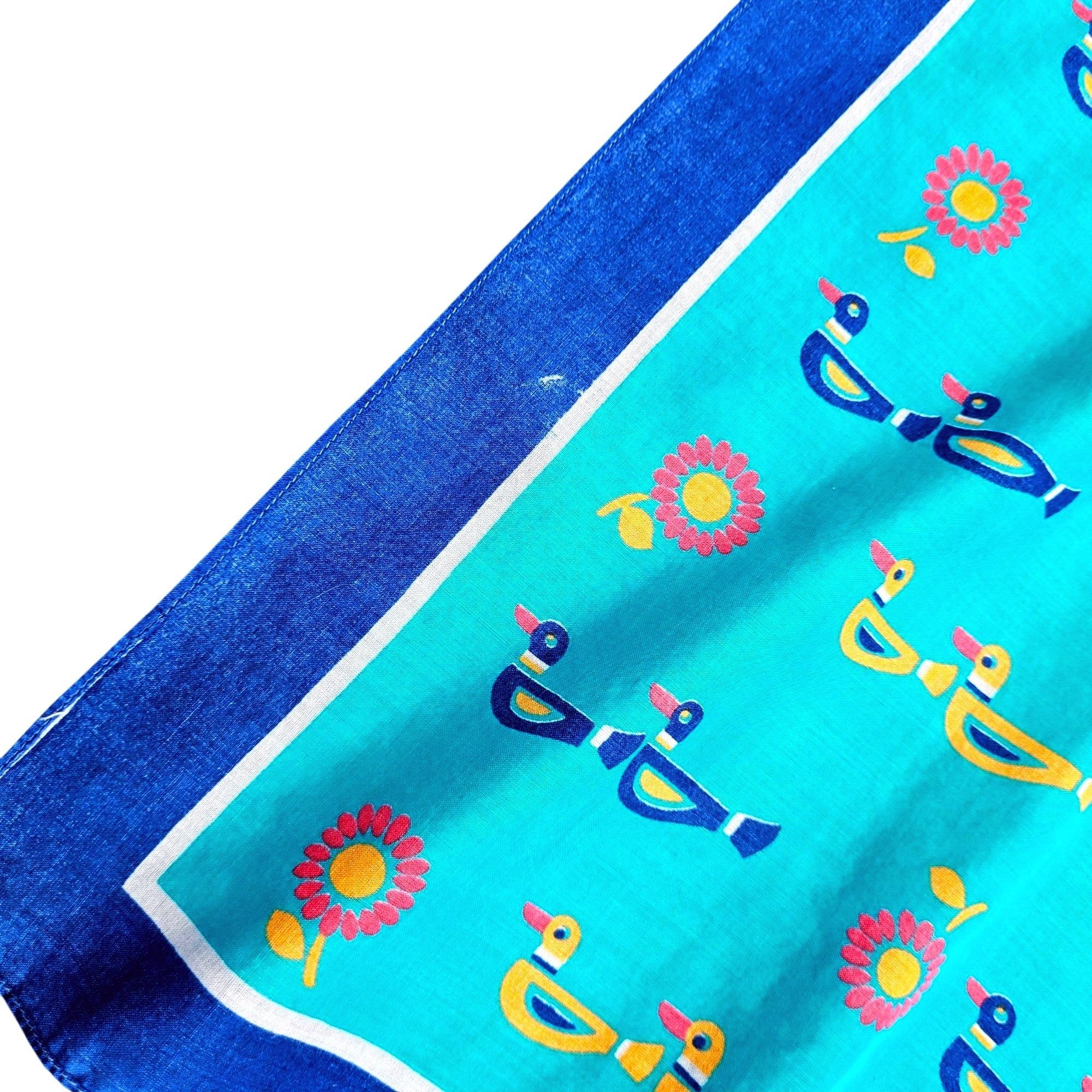 Vintage Ray Strauss 1960s Mod Cotton Scarf Pair Turquoise Marigold M Size ONE SIZE - 17 Thumbnail