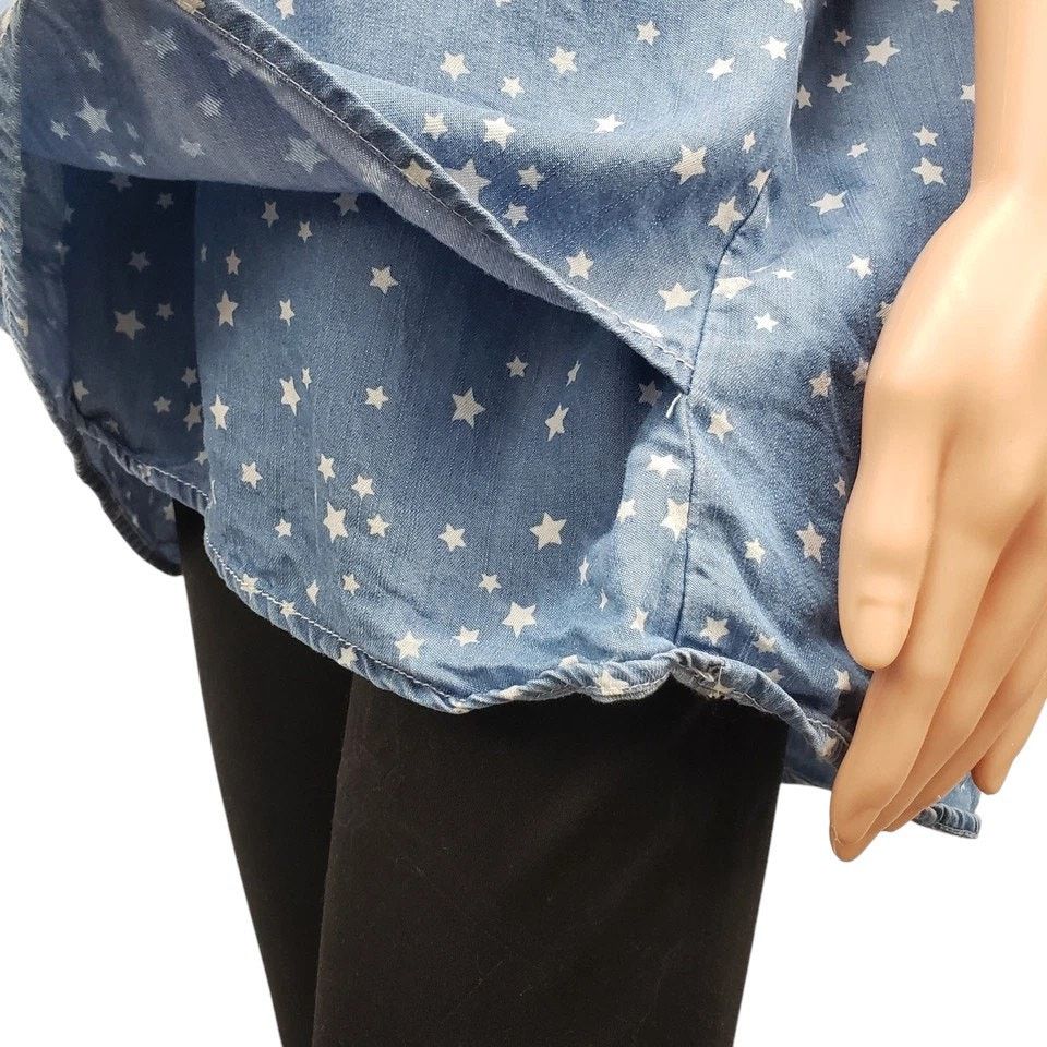 Neiman Marcus Philosophy Chambray Shirt Star Hi Low Tunic Roll Tab Tencel Size M / US 6-8 / IT 42-44 - 8 Thumbnail