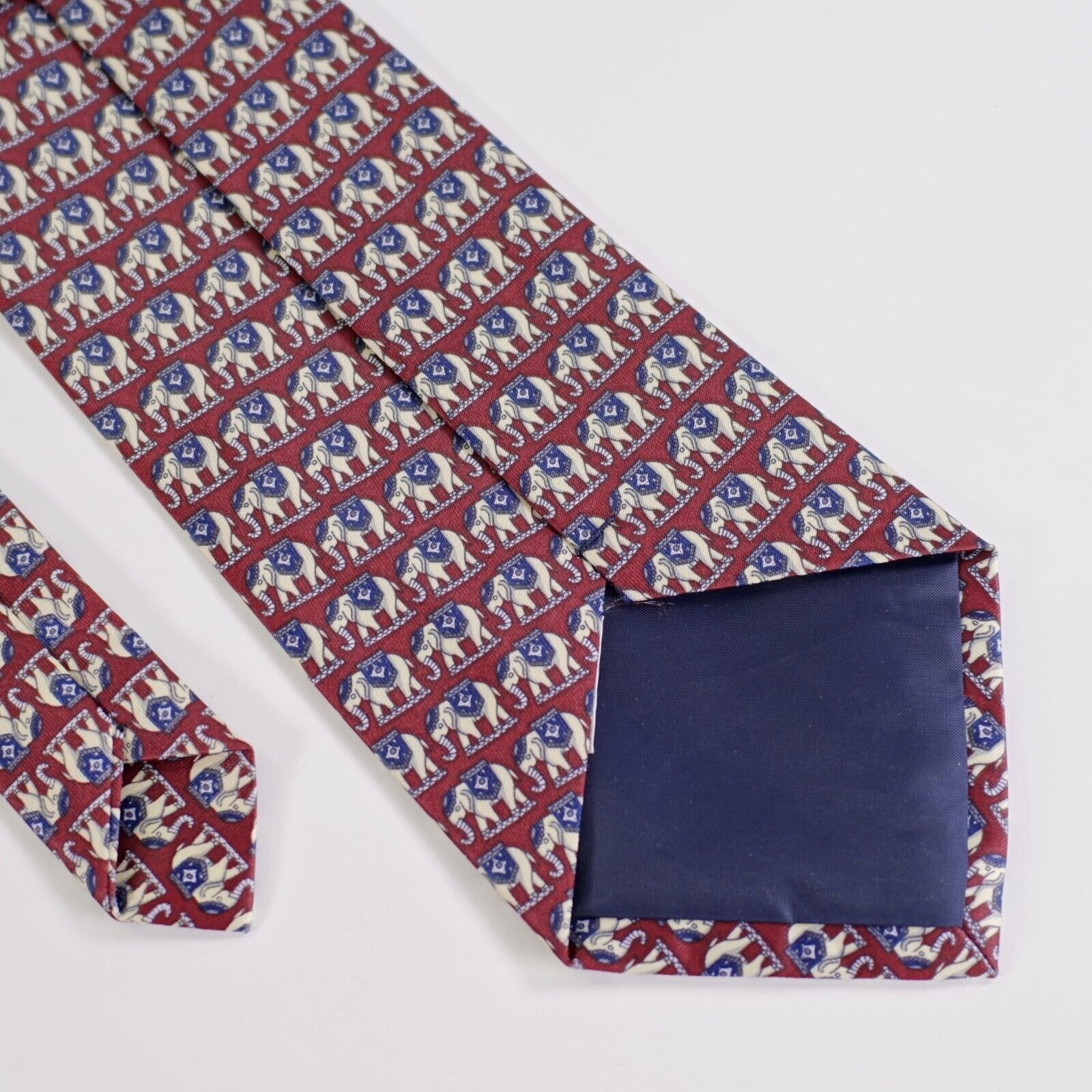 Designer Rene Chagal Hand Made Red Elephant Print Wide Silk Tie Size ONE SIZE - 4 Thumbnail