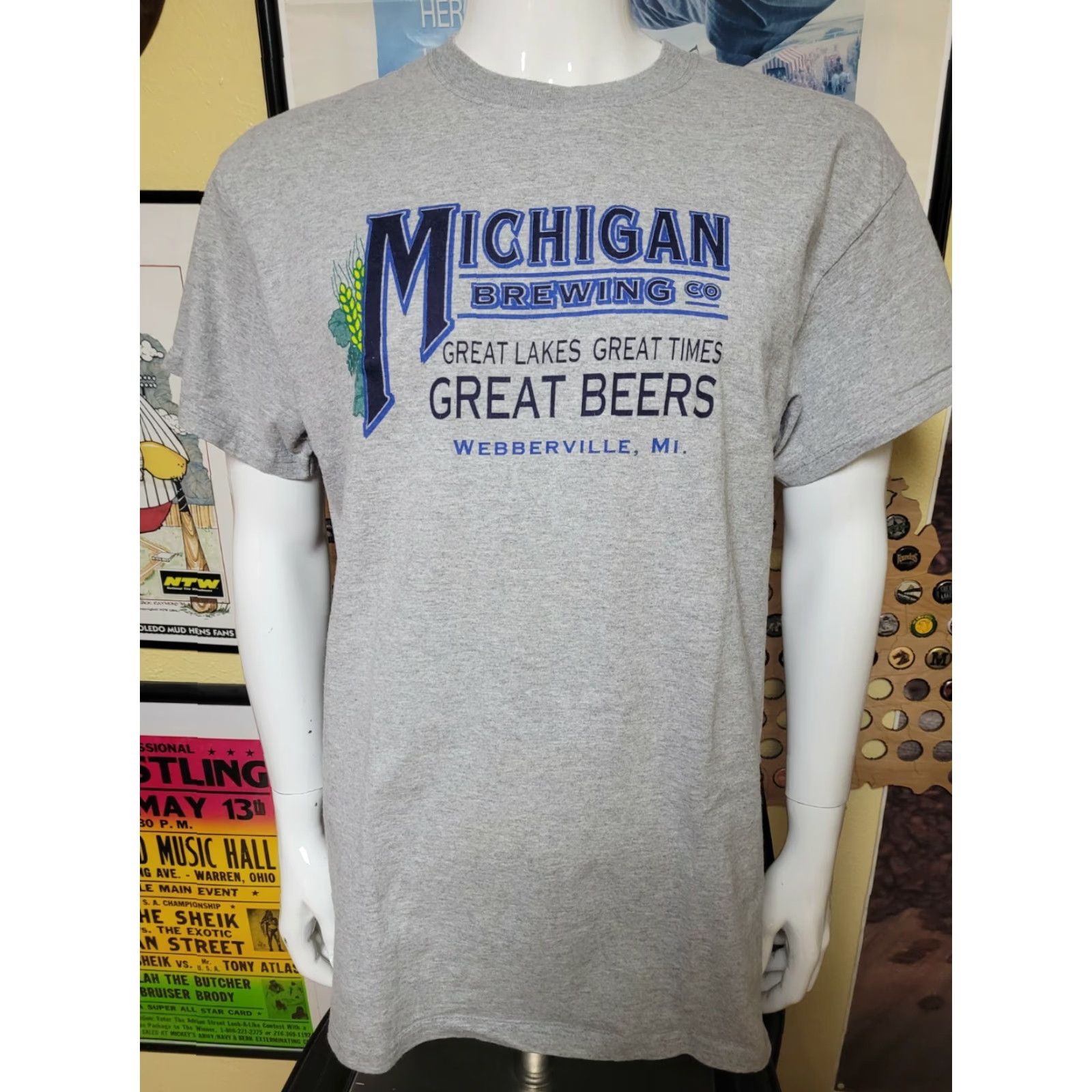 Vintage Michigan Brewing Co Webberville MI Great Lakes Times Beer T Shirt Large Craft Shirt Mens Gray Short Sleeve Cotton Blend J America Graphic Tee Size US L / EU 52-54 / 3 - 2 Thumbnail