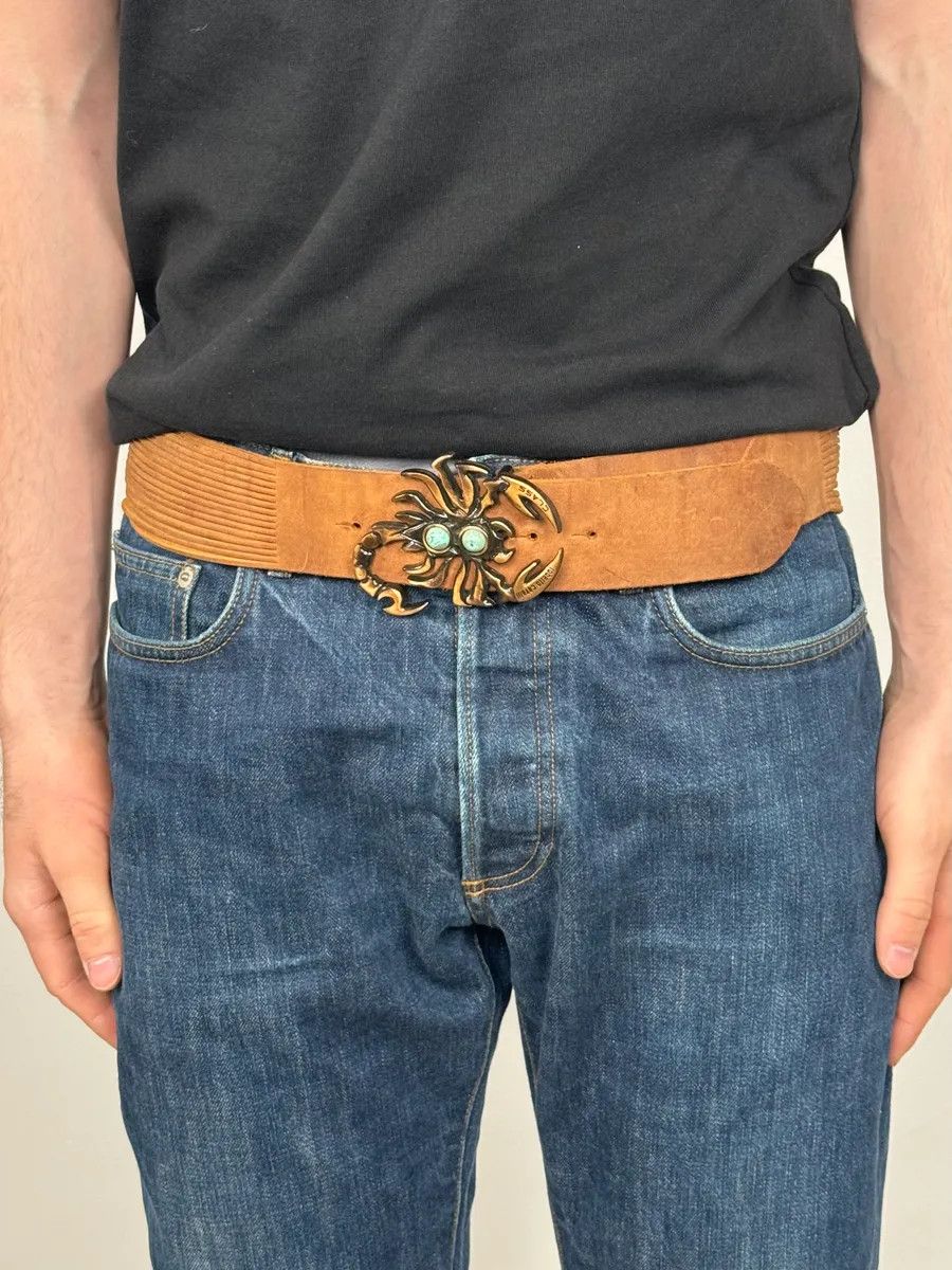 Roberto Cavalli 2000s Cavalli Scorpion Buckle Brown Suede Leather Belt Size ONE SIZE - 2 Thumbnail