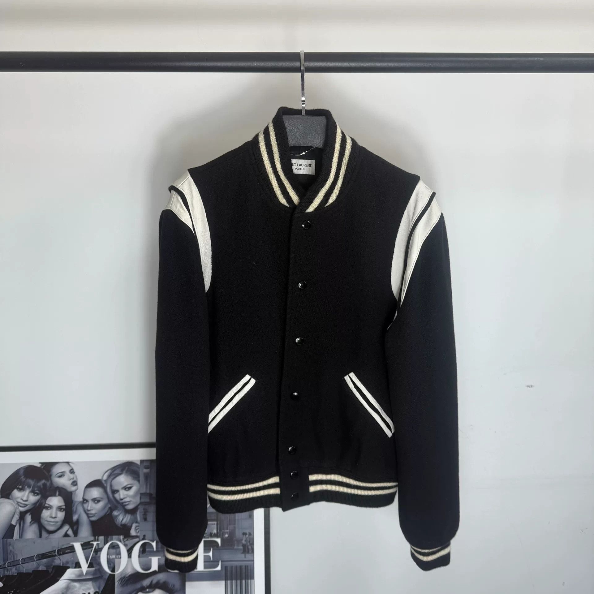 Saint Laurent Paris Saint Laurent Black White Leather Varsity Jacket Size US M / EU 48-50 / 2 - 1 Thumbnail
