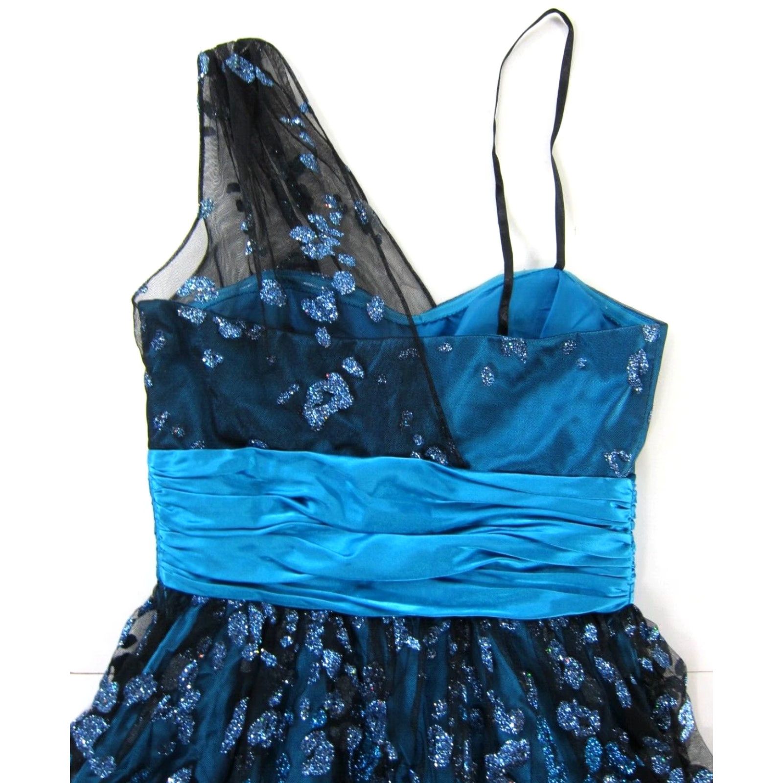 Vintage VINTAGE Morgan & Co. Blue Black Silver Lace Metallic One Shoulder Prom Party Dress 3/4 Dress Size XS / US 0-2 / IT 36-38 - 5 Thumbnail