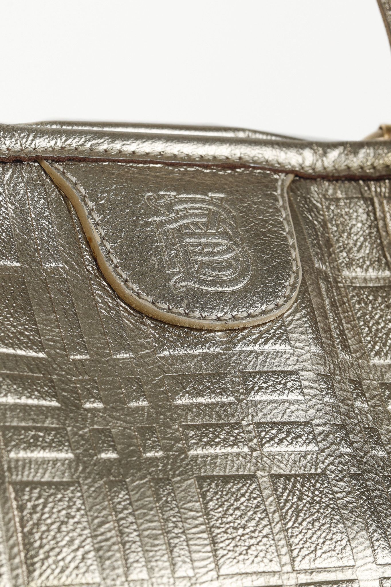 Burberry Burberry Metallic-Gold Plaid-Embossed Leather Tote Bag Size ONE SIZE - 8 Thumbnail