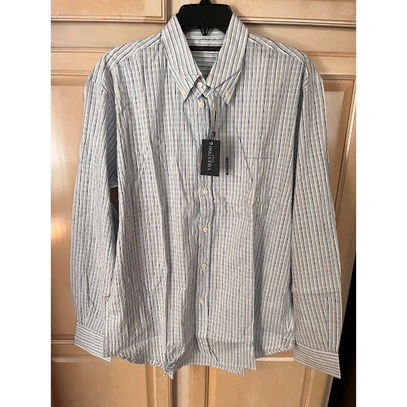 Valentino Vintage 80s New Valentino Jeans Shirt Stripe Seersucker Size US XL / EU 56 / 4 - 1 Thumbnail