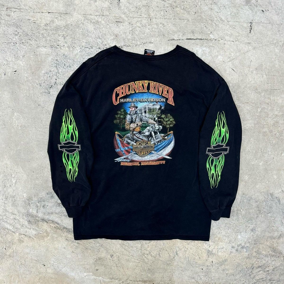 Harley Davidson × Vintage 2005 GREEN FLAME LONG SLEEVE Size US XXL / EU 58 / 5 - 2 Thumbnail
