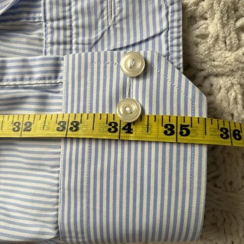 Eton ETON Men's Dress Shirt Blue Striped Cotton Custom Made $450 Size 36R - 9 Thumbnail