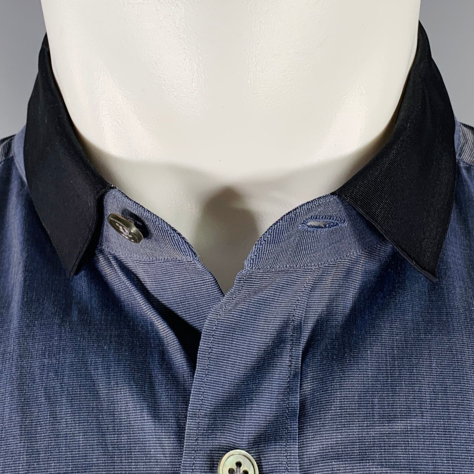 Lanvin Size M Navy Black Grid Cotton Button Up Long Sleeve Shirt Size US M / EU 48-50 / 2 - 2 Thumbnail