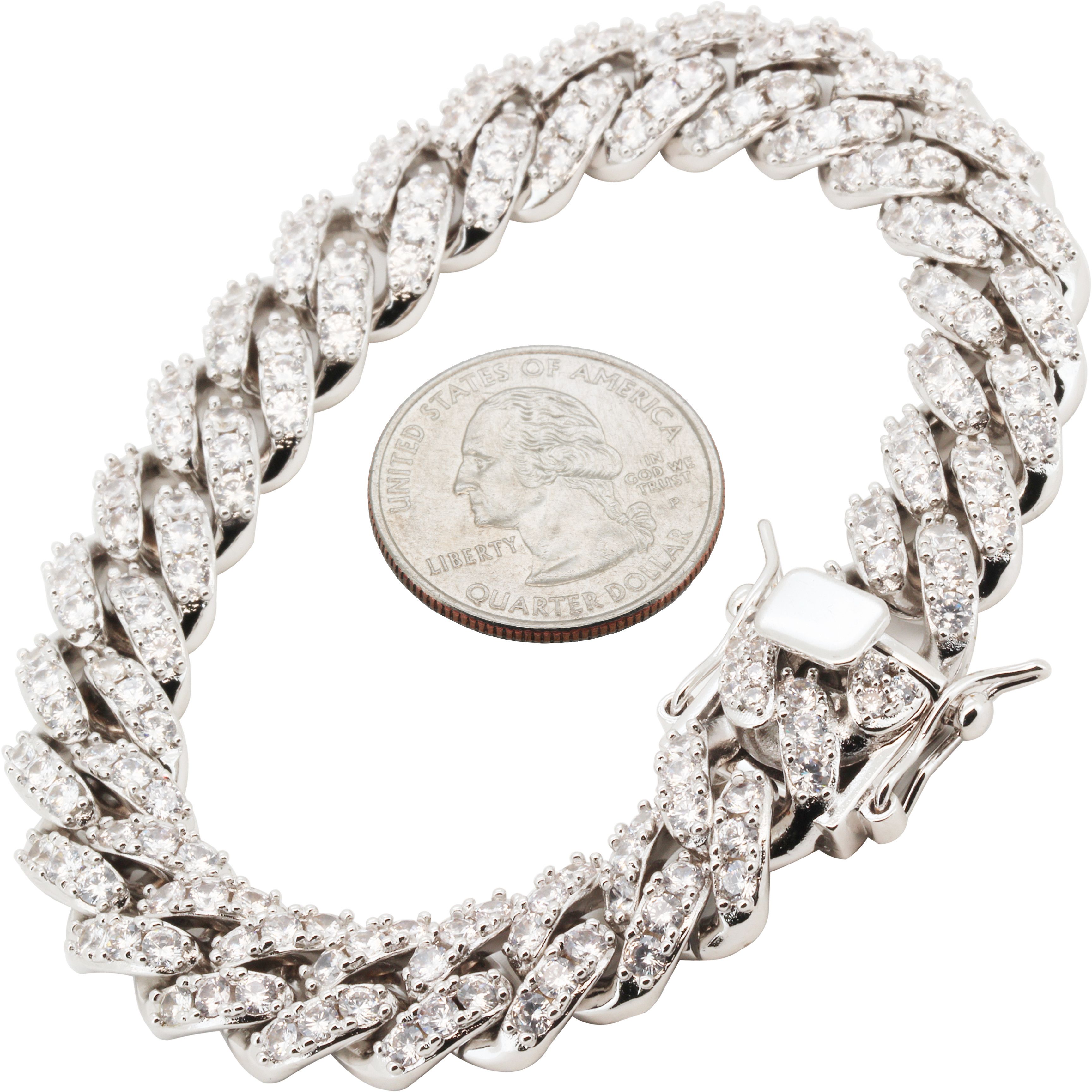 Other 14k White Gold Plated AAA CZ 12mm Cuban Link Bracelet 8.5” Size ONE SIZE - 1 Thumbnail