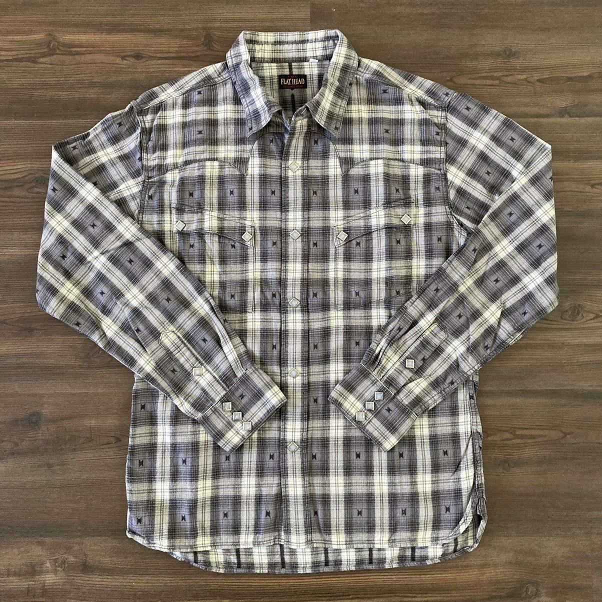 image of The Flat Head Native Check Western Shirt in Grey, Men's (Size Small)