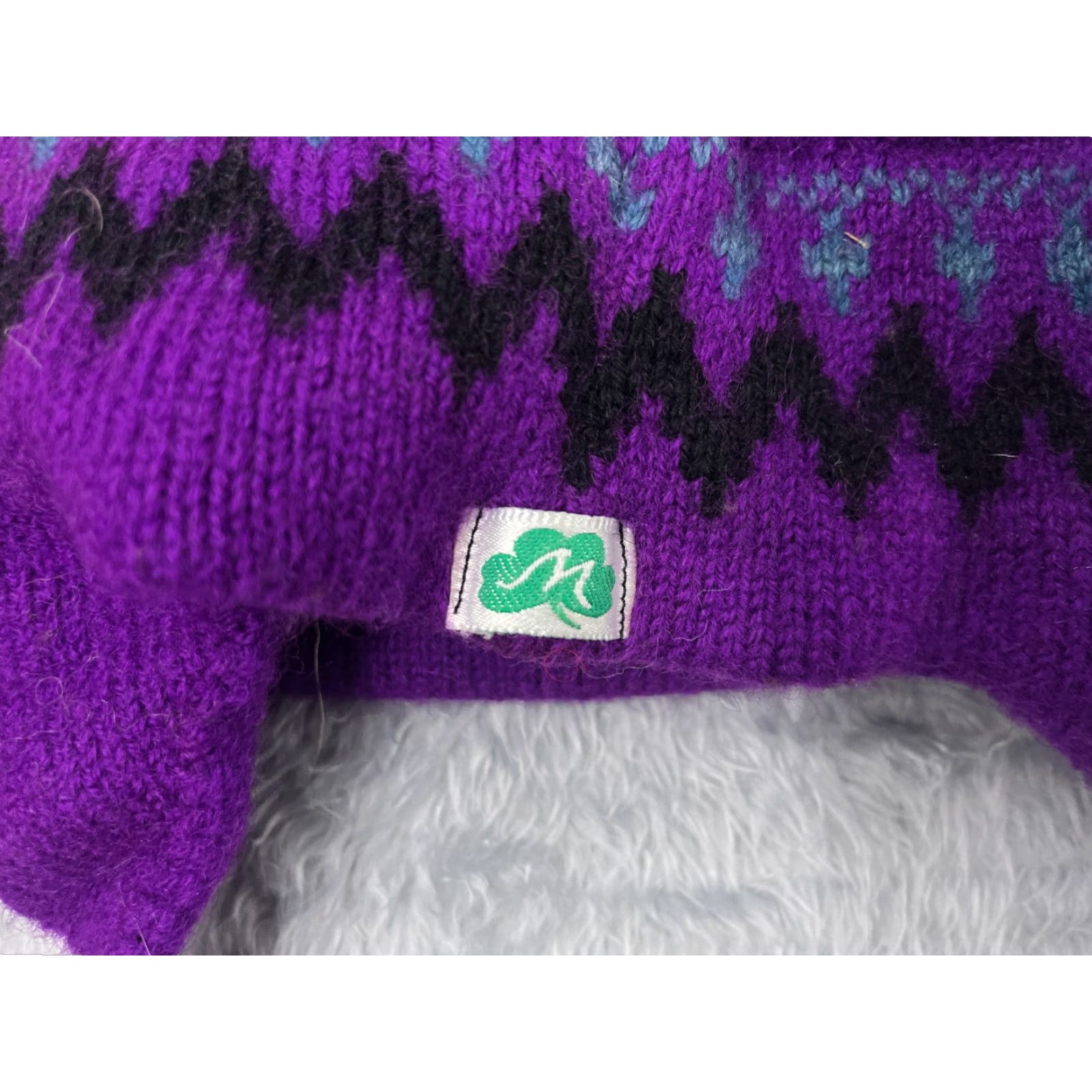 Vintage VINTAGE Original Moriarty Hat Beanie Toque Adult OS Purple Fair Isle Ear Flaps Wool Tassel Size ONE SIZE - 6 Thumbnail