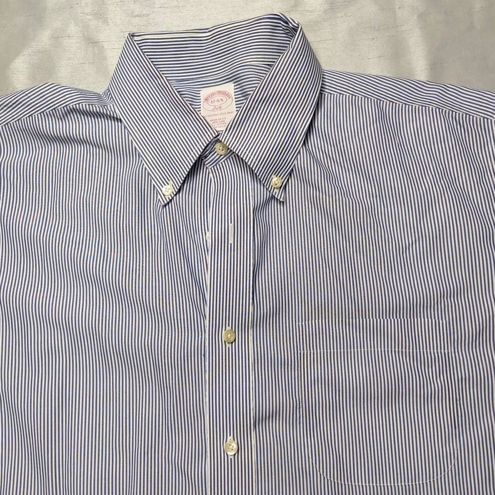 Brooks Brothers BROOKS BROTHERS 346 Non-Iron All-Cotton Blue Pinstripe Button Shirt Men 17-4/5 Regular Xl? No, keep accurate: 17-4/5 Size US XL / EU 56 / 4 - 3 Thumbnail