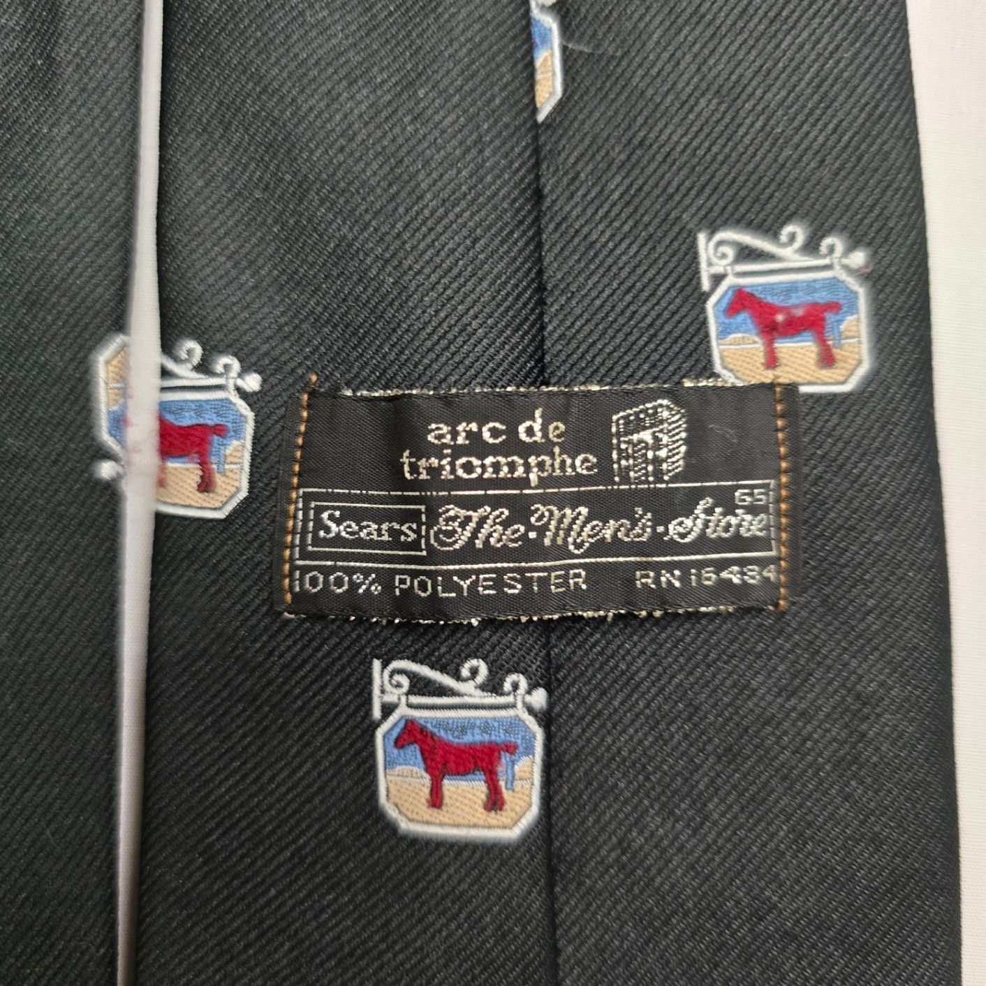 Sears Vintage Horse Tie Sears arc de tricmphe Mens Black Necktie Size ONE SIZE - 6 Thumbnail