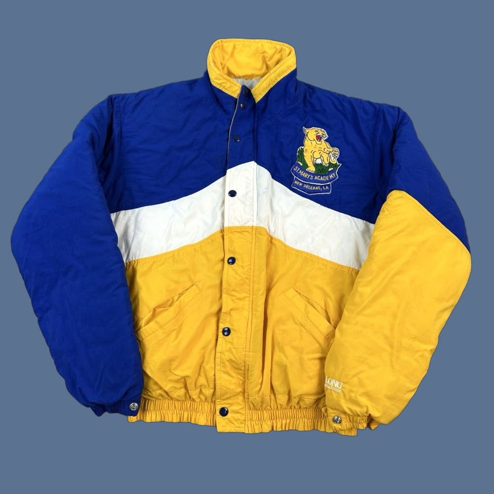 Vintage VINTAGE DeLONG Jacket Mens Large Blue Yellow St Marys Academy Puffer USA 90s Size US L / EU 52-54 / 3 - 1 Thumbnail
