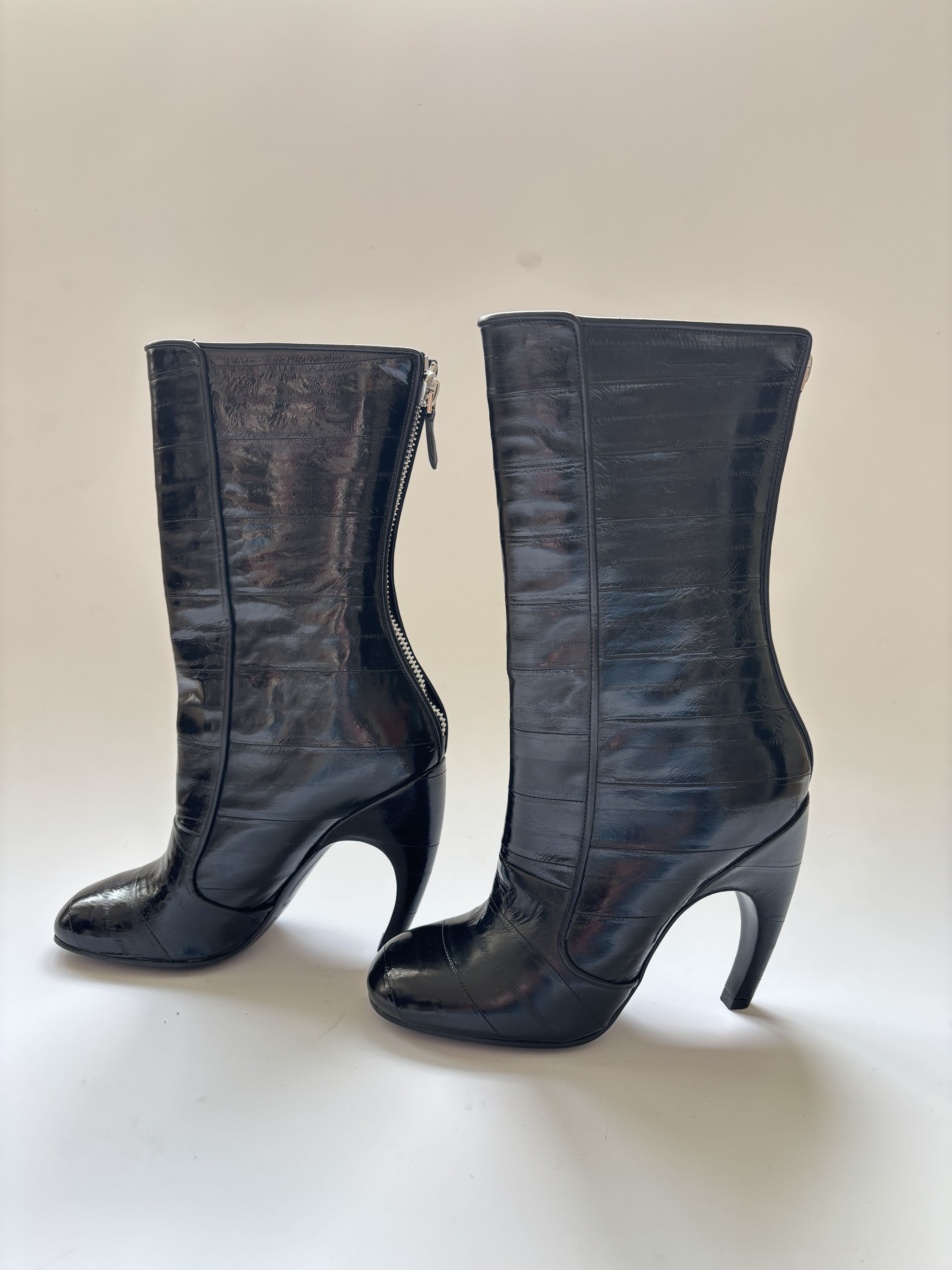 Givenchy ⚡️QUICK SALE⚡️Givenchy Curved Heel Black Eel Leather Boots Size US 6 / IT 36 - 4 Thumbnail