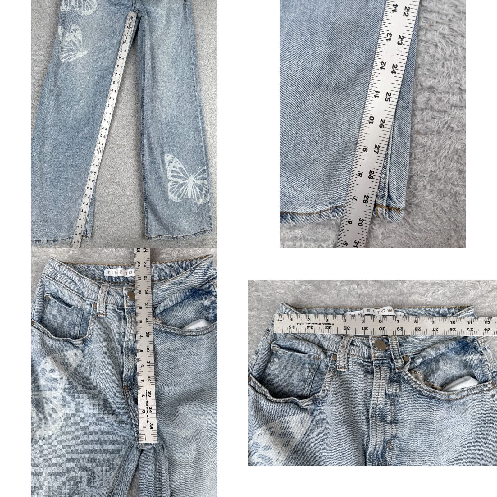 Vintage Tinseltown Jeans Juniors 1 Blue Denim Wide Leg 90s Look Butterfly High Rise 23x30 Women Jeans Mens Womens Size 25" / US 0 / IT 36 - 8 Thumbnail