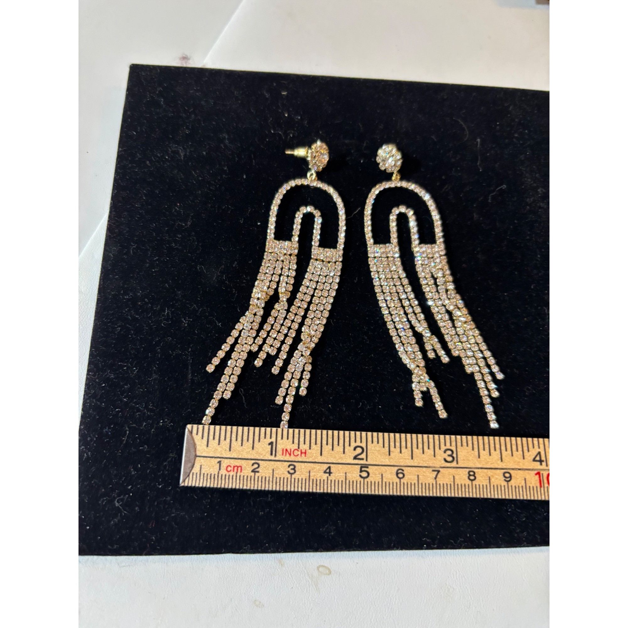 Other Gold & Rhinestone Statement Dangle Earrings With Fringe Deta Size ONE SIZE - 6 Thumbnail