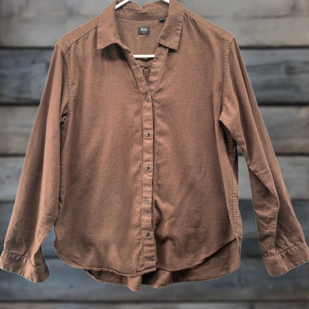 Uniqlo VINTAGE Uniqlo Shirt Brown Long Sleeve Flannel Cotton Blend Button-Up Womens S Size S / US 4 / IT 40 - 1 Thumbnail