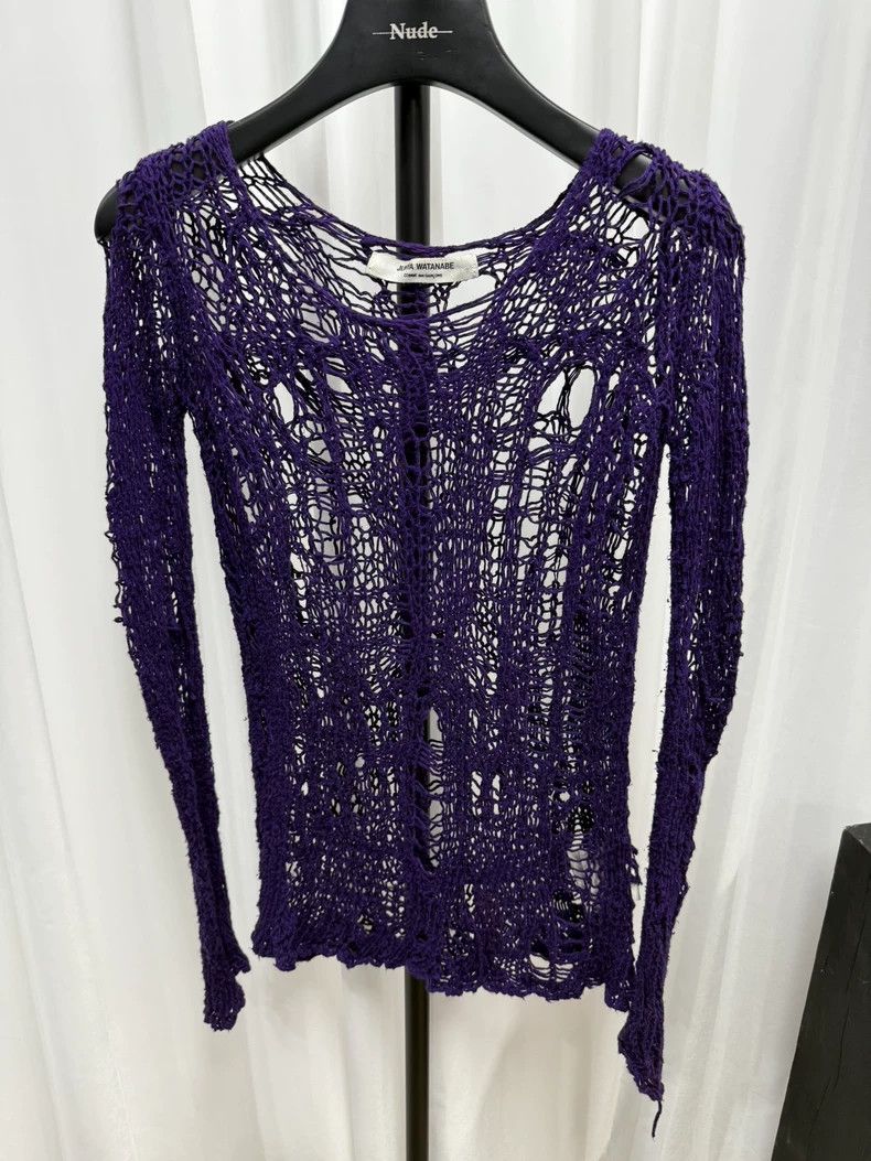 トップス JUNYAWATANABE Dark Navy Designed Knit JUNYAWATANABE Dark Navy Designed Knit Junya Watanabe Distressed