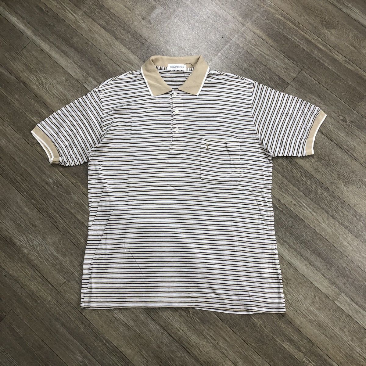 Luxury Yves Saint Laurent Pour Homme YSL Striped Polo Shirt