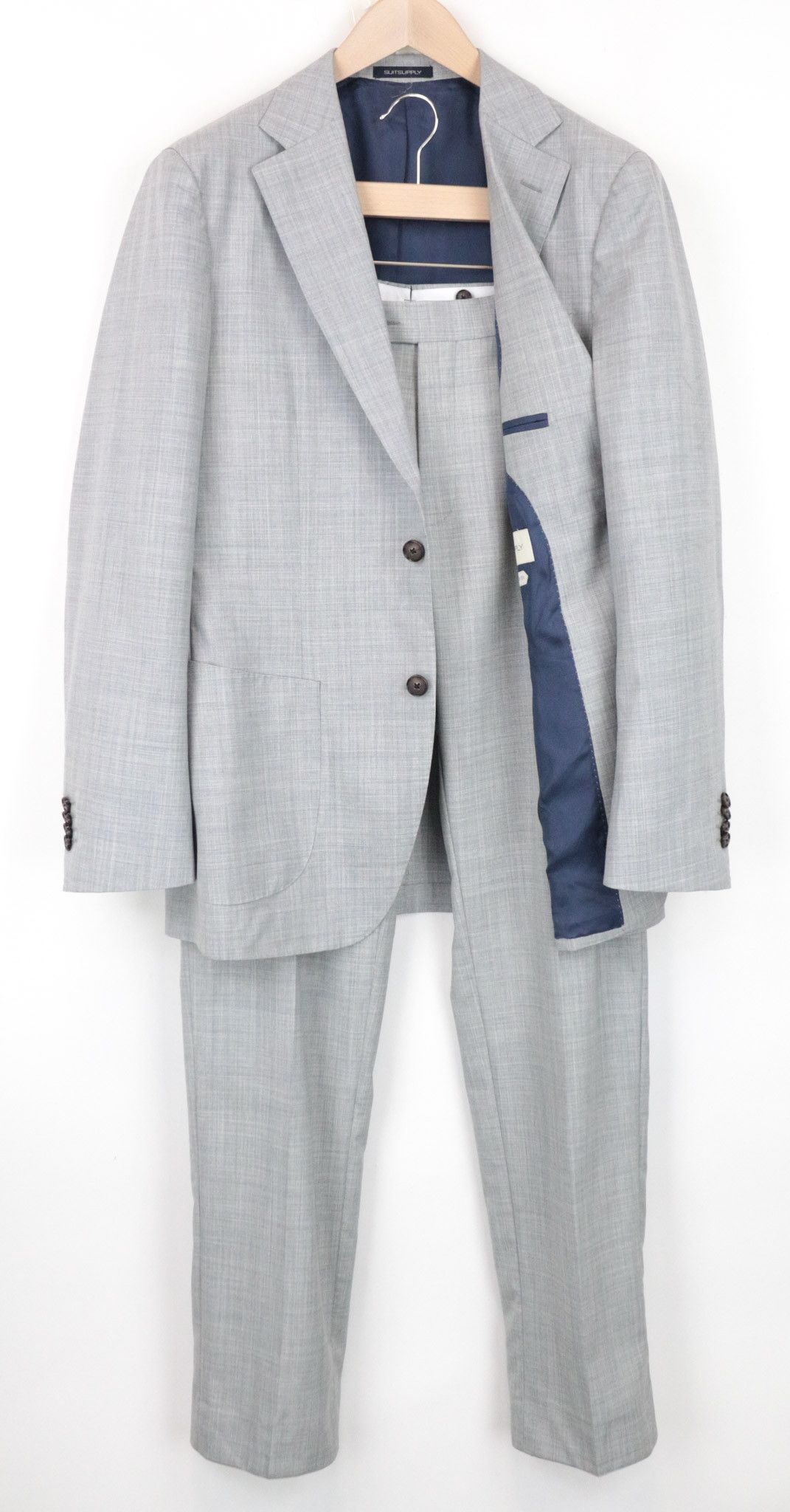 image of Suitsupply Havana Patch Uk42R Melange Grey Slim Wool S120 Suit 68677, Men's