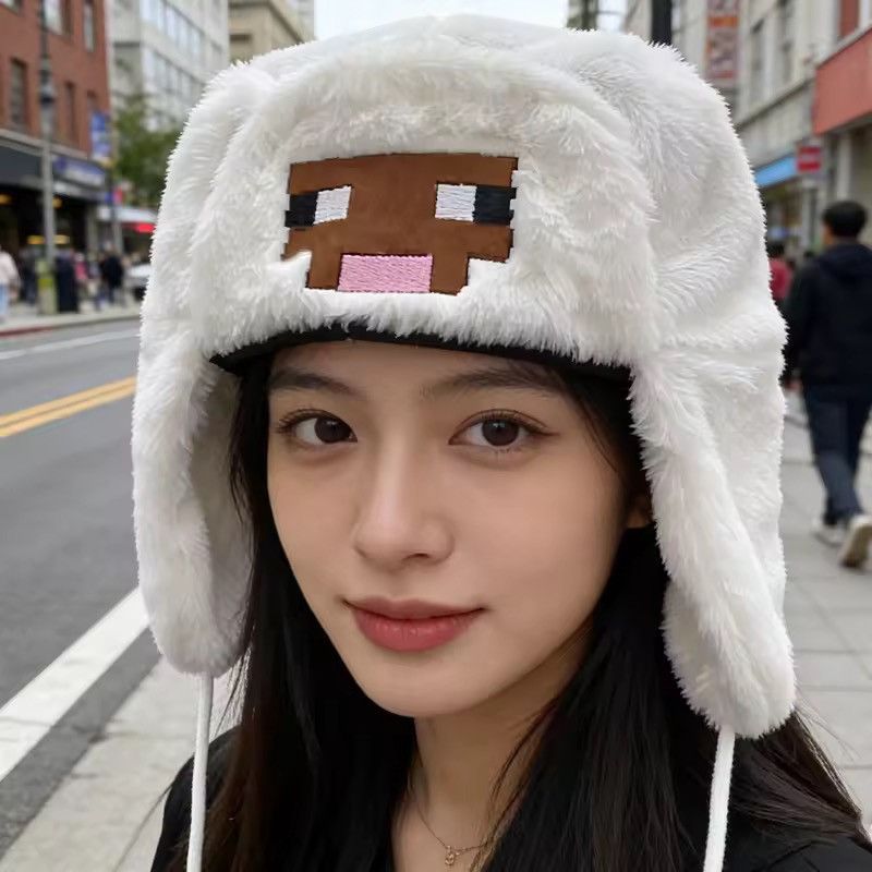 Japanese Brand Game Cartoon Minecraft Sheep Ushanka Autumn Winter Warm Hat Size ONE SIZE - 1 Thumbnail