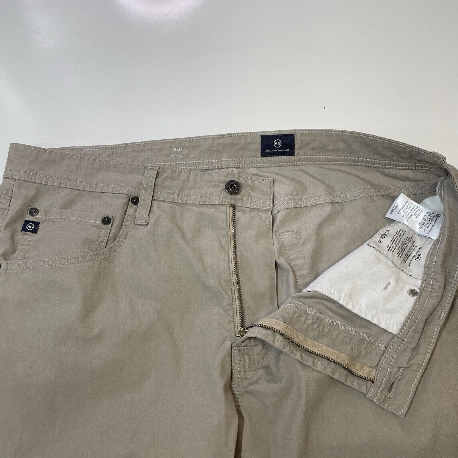 AG Adriano Goldschmied AG Adriano Goldschmied Tellis Slim Khaki Pants Beige 36x34 Size US 36 / EU 52 - 7 Thumbnail