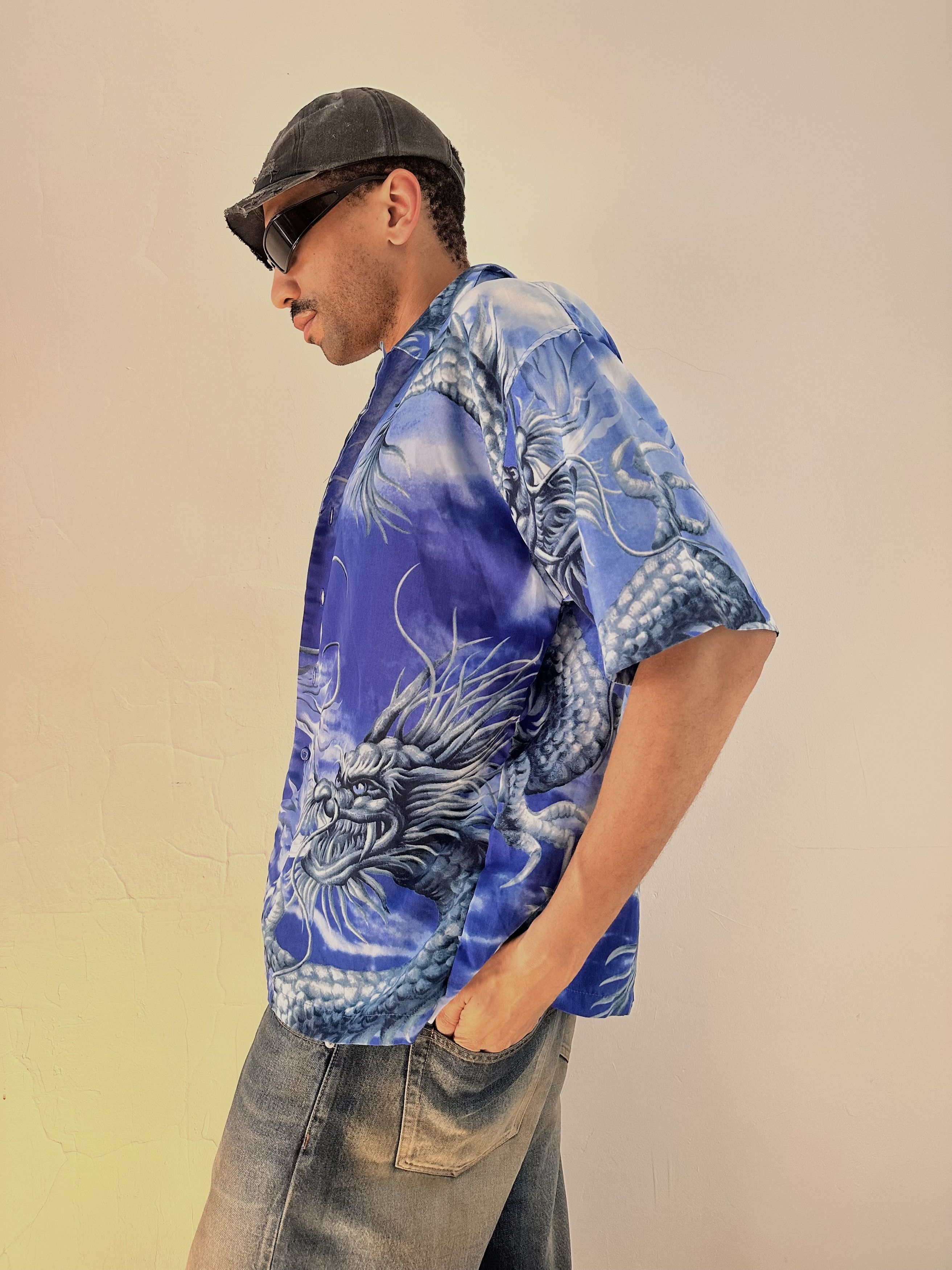 Vintage VINTAGE Y2K NO BOUNDARIES BLUE DRAGON PRINT SHIRT_LARGE Size US L / EU 52-54 / 3 - 5 Thumbnail