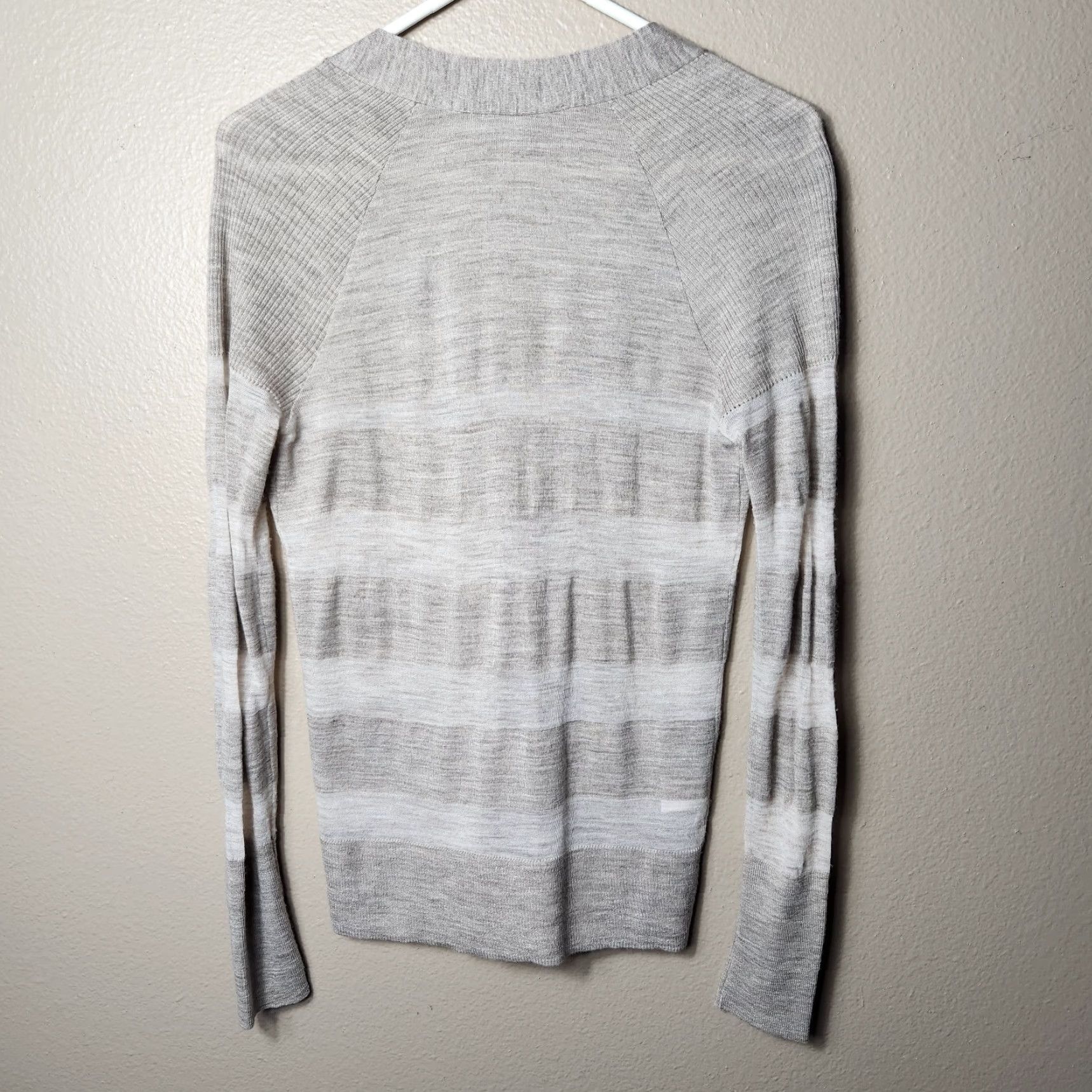 Loft LOFT Womens Tan Stripe Large Lightweight Wool Blend Vneck Cardigan-Size XS Size XS / US 0-2 / IT 36-38 - 5 Thumbnail