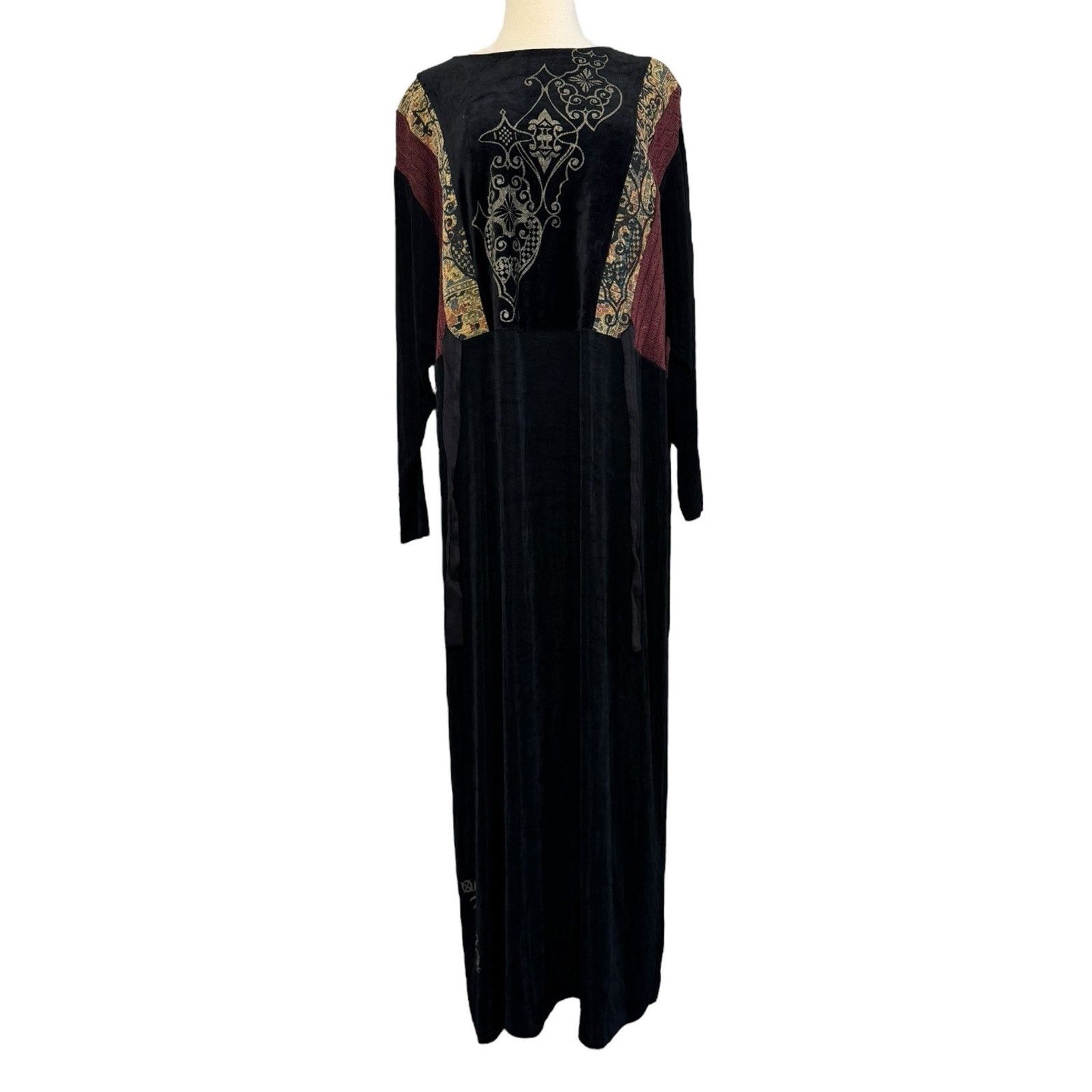 Other Vintage AHNI Velvet Tapestry Embroidered Maxi Dress Plus 2 Size XXL / US 16-18 / IT 52-54 - 3 Thumbnail