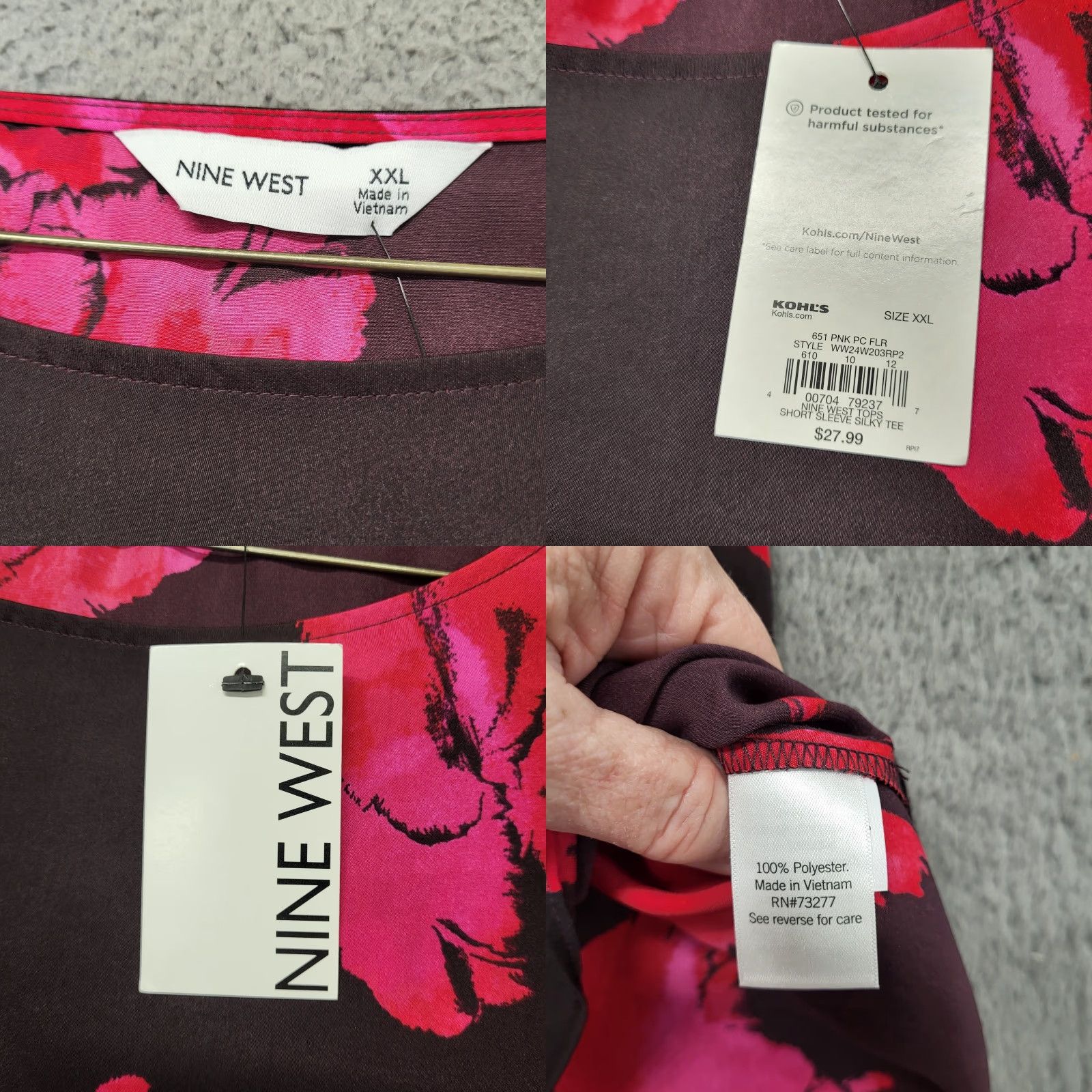 Nine West Nine West Blouse Women's XXL Red Silky Floral Top Classy Professional Bangkok? Size XXL / US 16-18 / IT 52-54 - 8 Thumbnail