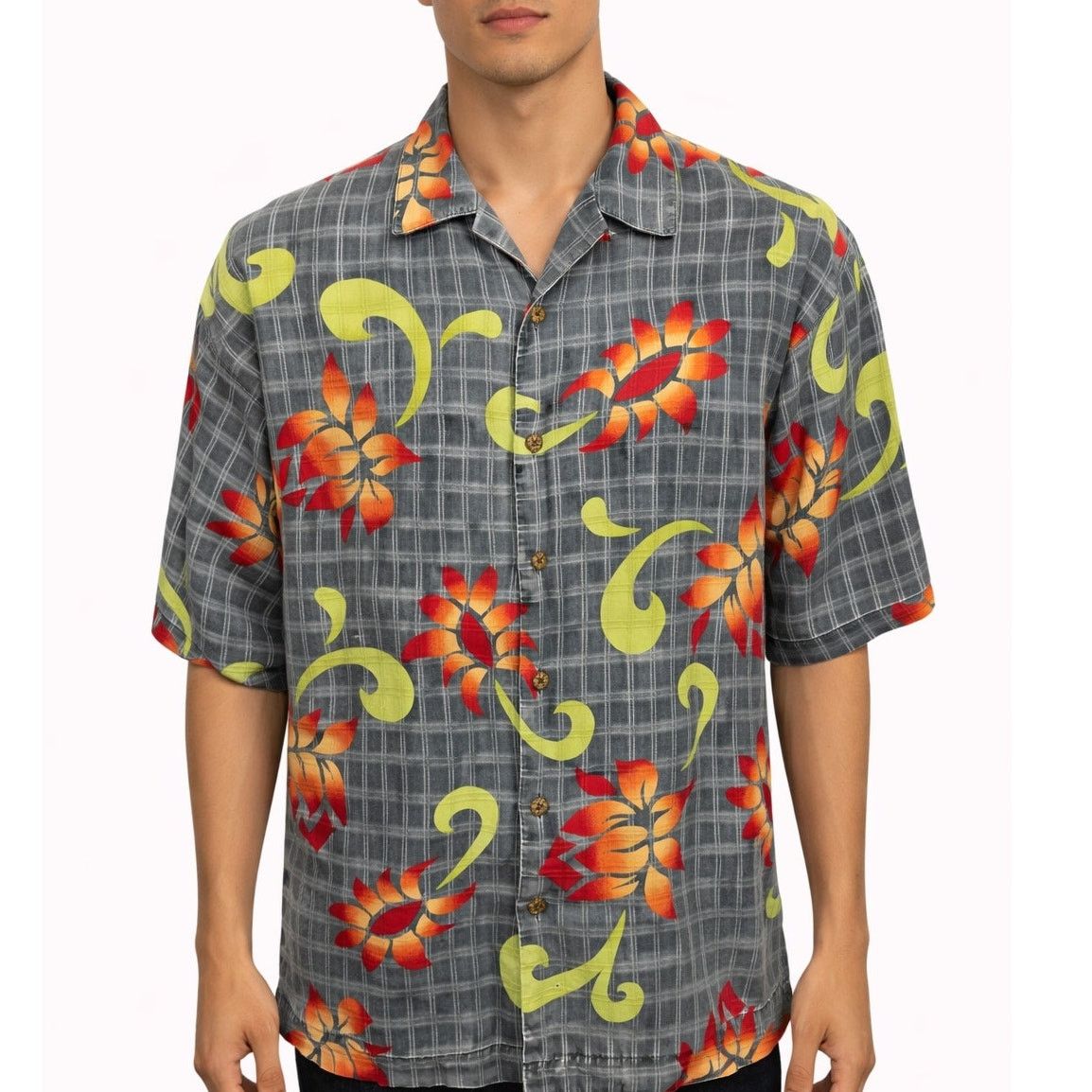 Tommy Bahama Tommy Bahama Silk Camp Shirt Floral Plaid Check Hawaiian XL Size US XL / EU 56 / 4 - 1 Thumbnail