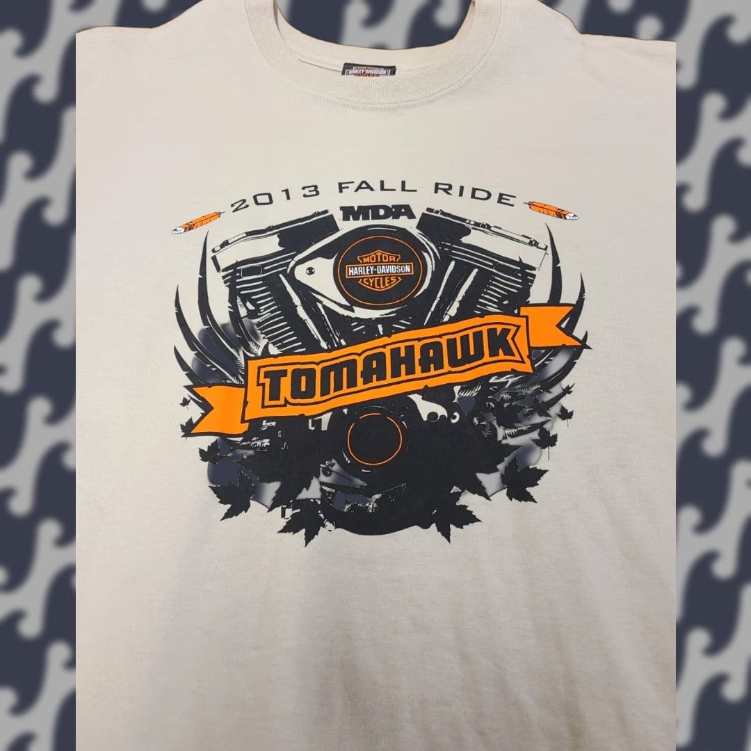 Harley Davidson VINTAGE Harley-Davidson Mens Shirt 2X 2013 Fall Ride Tomahawk WI Beige Cotton Crew Neck Short Sleeve T-Shirt Men Size US XXL / EU 58 / 5 - 1 Thumbnail