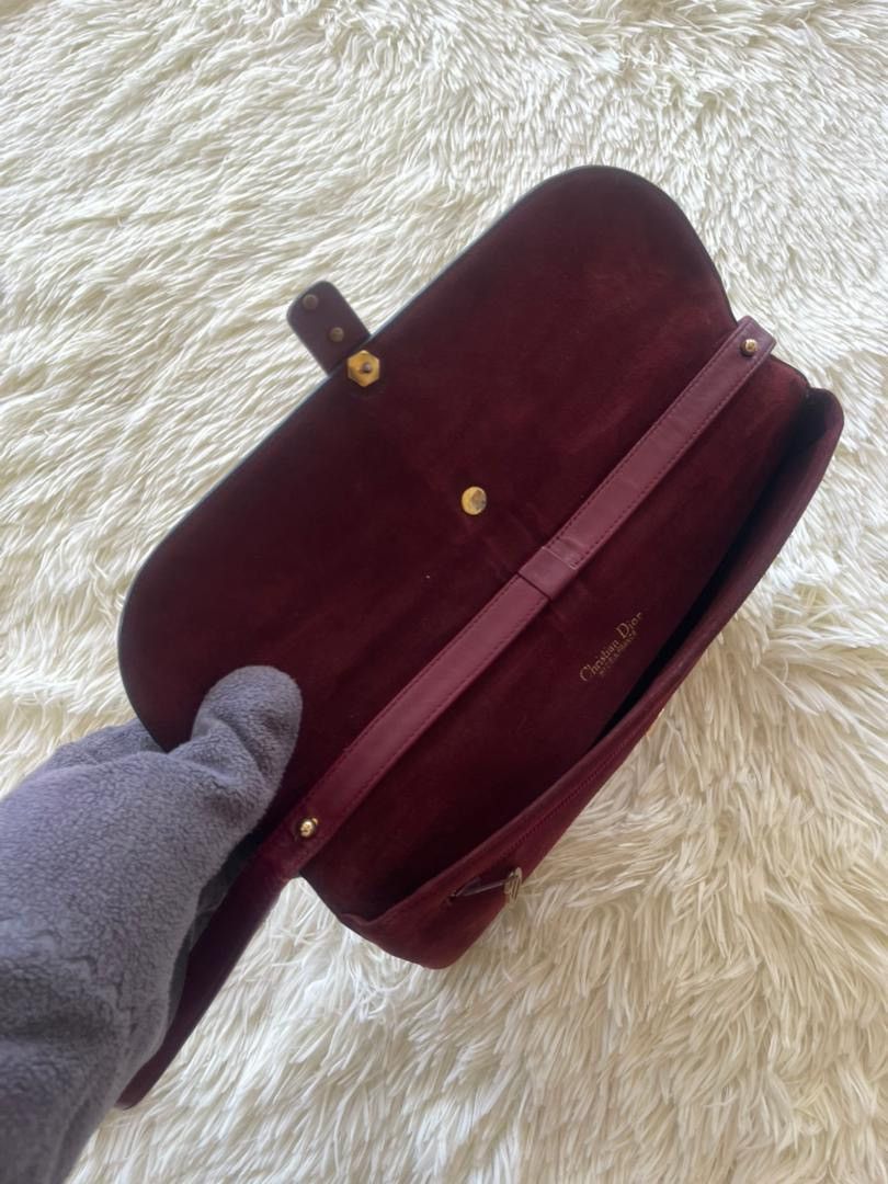 Christian Dior Monsieur Christian Dior Suede Leather Burgundy Shoulder Bag Size ONE SIZE - 17 Thumbnail
