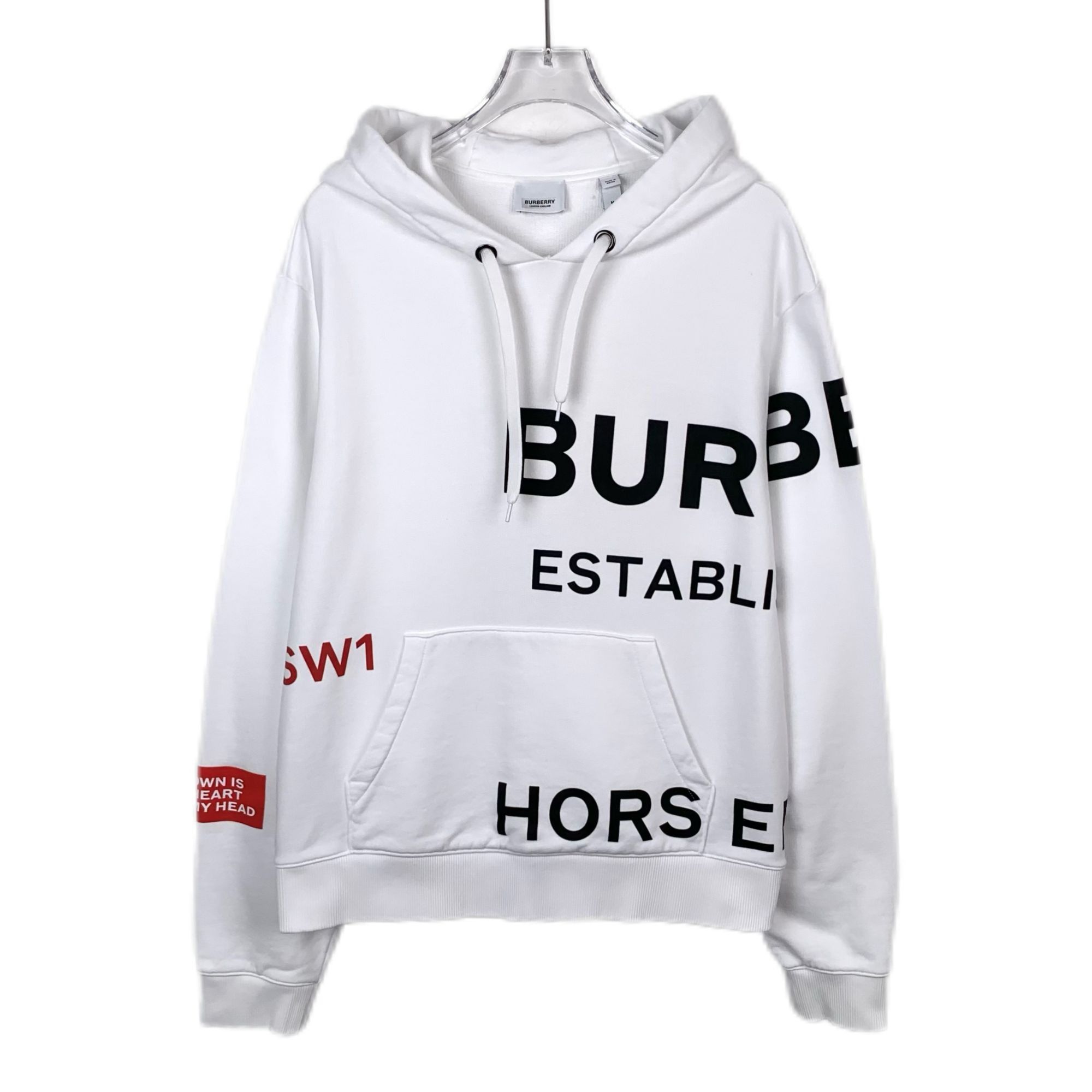 Burberry Burberry White Logo Print Cotton Hooded Sweatshirt (Size 