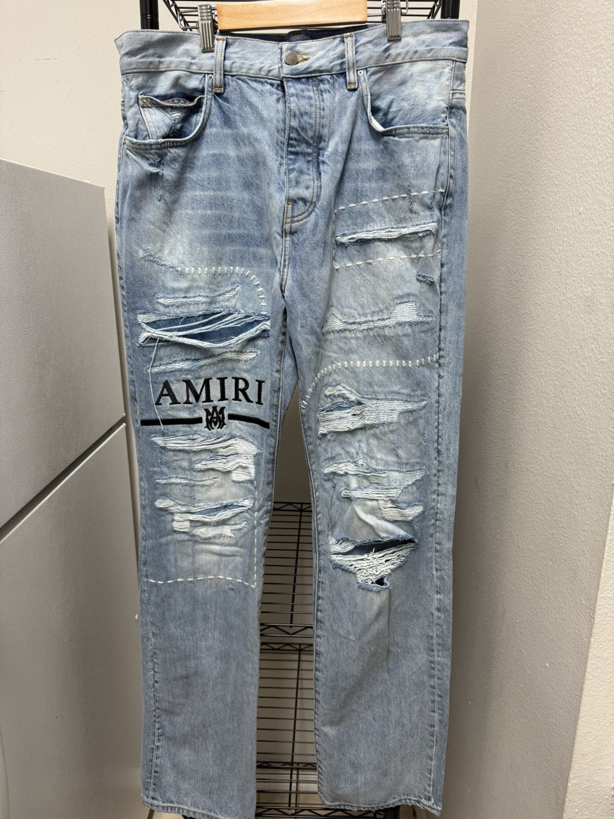 Amiri Amiri Logo light blue distressed Denim jeans Size US 32 / EU 48 - 1 Thumbnail