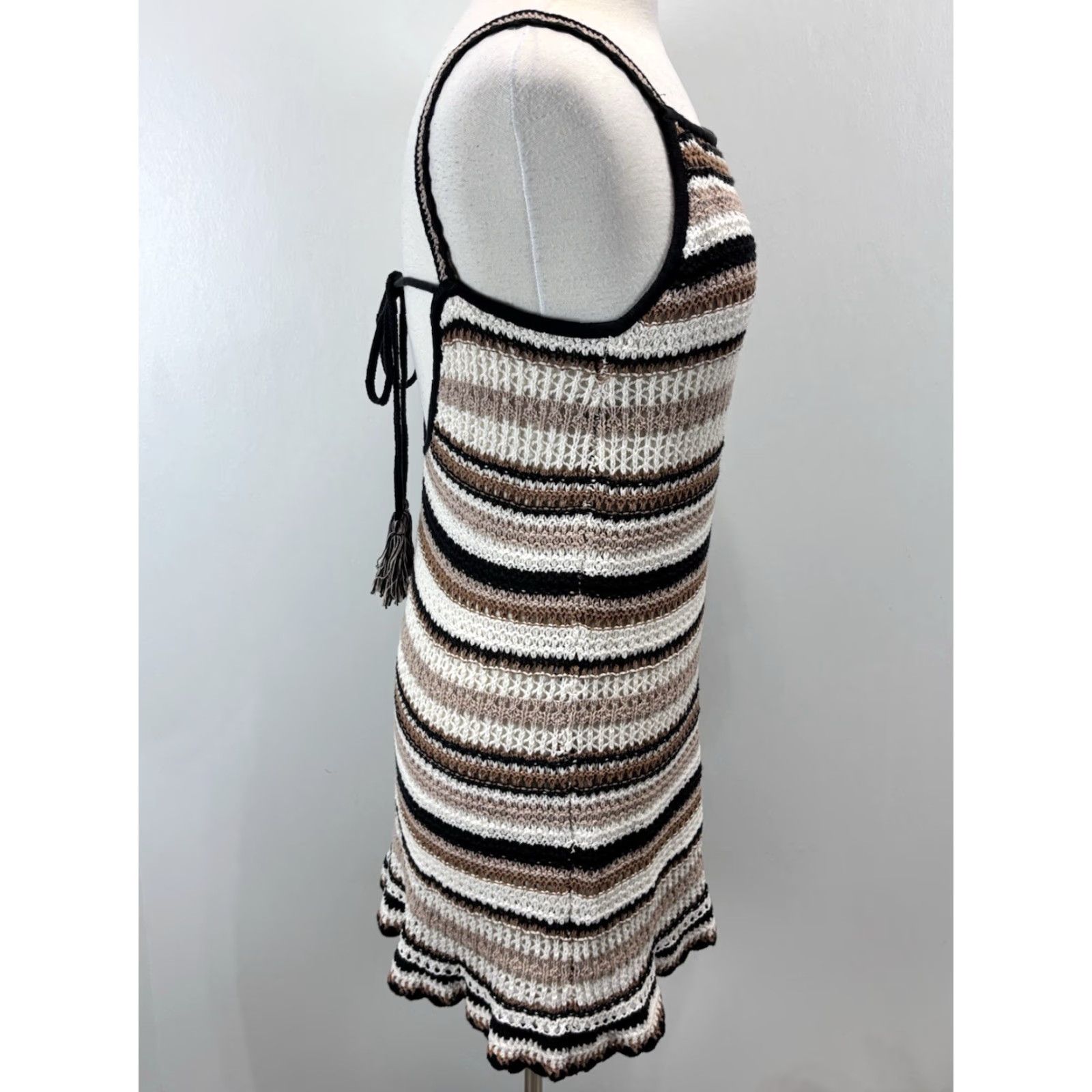 American Eagle Outfitters American Eagle Outfitters 70s Boho Crochet Dress Small Brown Striped Sleeveless Mini Casual Womens Size S / US 4 / IT 40 - 4 Thumbnail