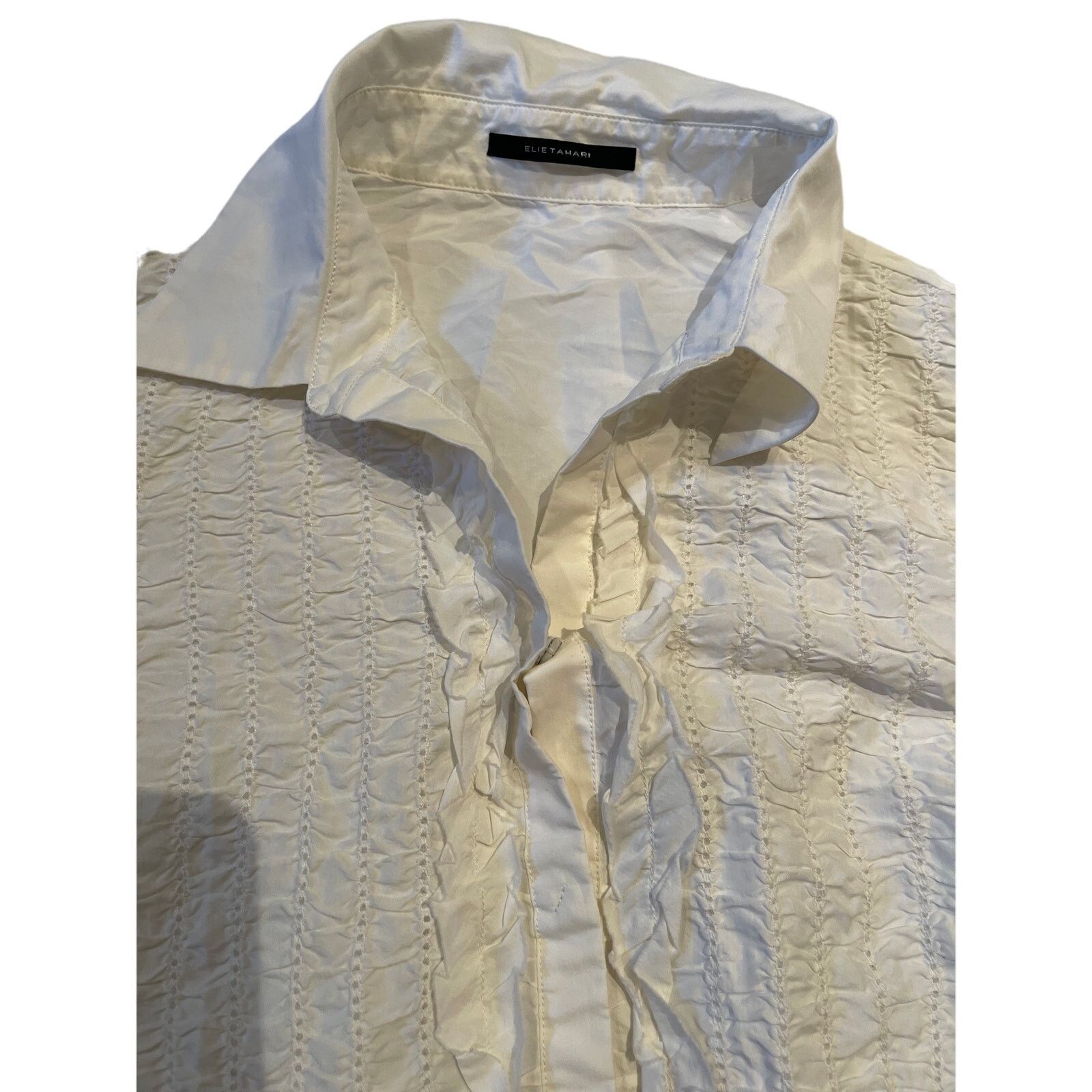 Elie Tahari Elie Tahari White Button Up Blouse Size Medium Lace Front Size M / US 6-8 / IT 42-44 - 2 Thumbnail