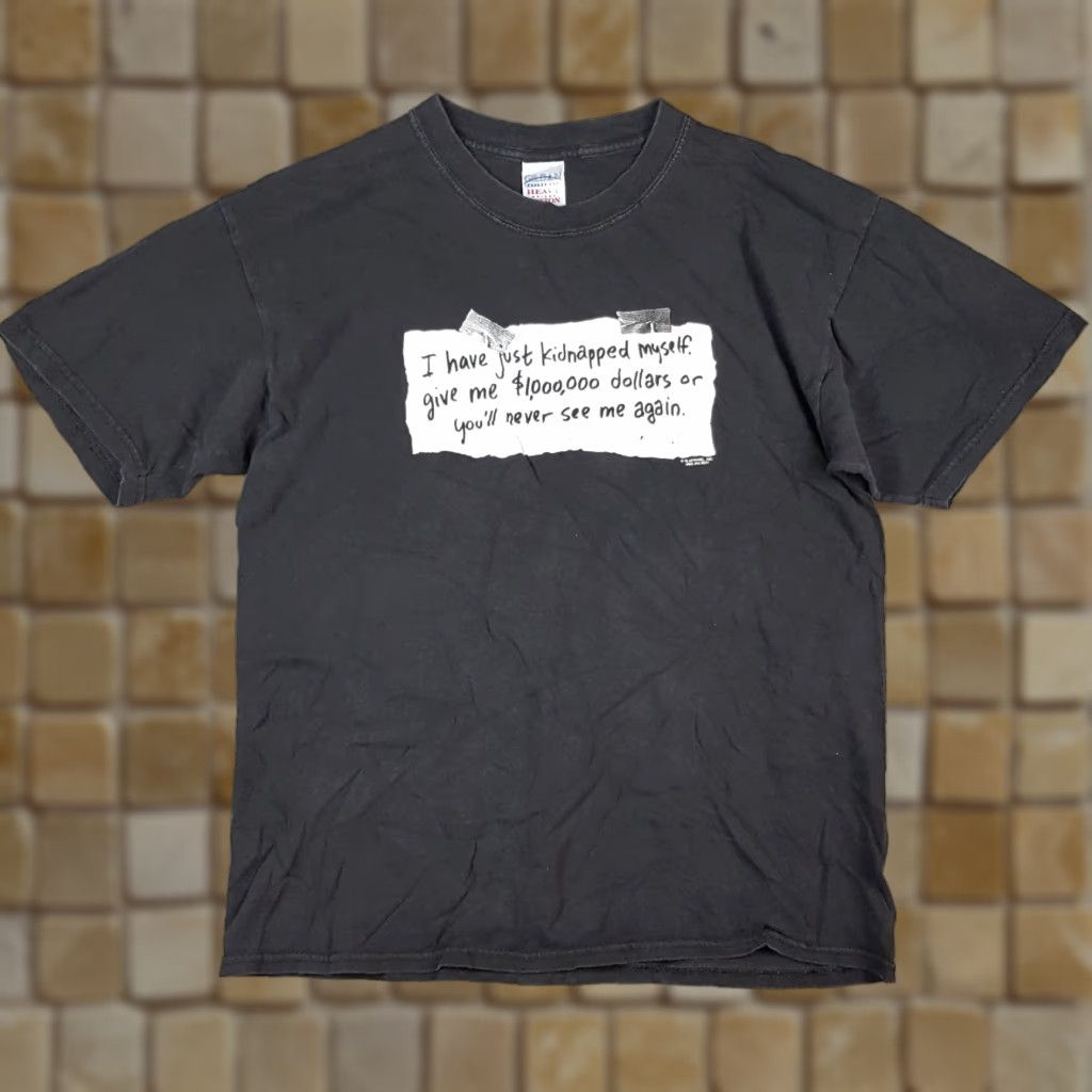 Gildan VINTAGE Y2K Faded Black Kidnapped Myself Funny Ransom Note Mens Size L Retro T Shirt Size US L / EU 52-54 / 3 - 1 Thumbnail