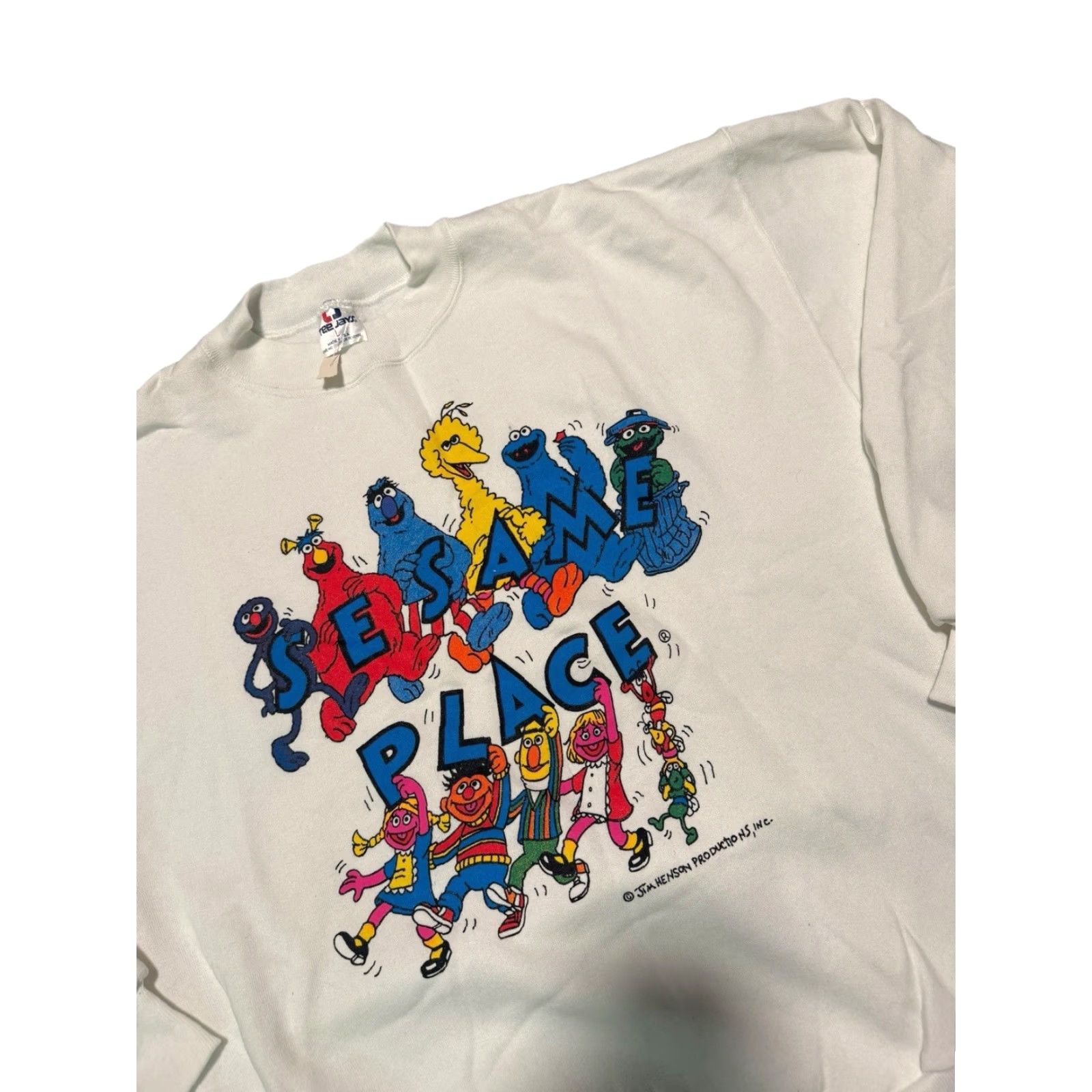 Vintage VINTAGE Sesame Place Elmo Big Bird White Sweatshirt Large NWT USA Shirt Mens 90s Graphic Print Crew Neck Cotton Knit Sungert? Size US L / EU 52-54 / 3 - 6 Thumbnail