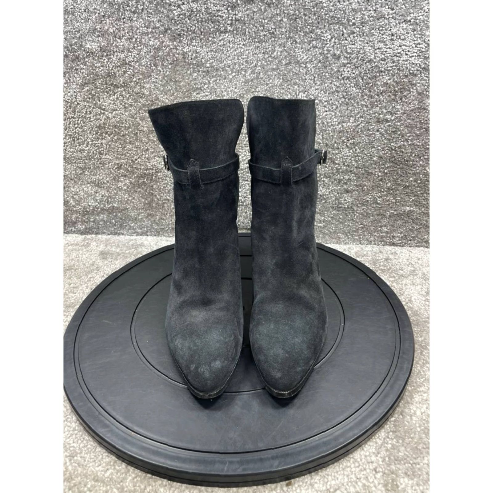 Celine CELINE Boots Womens SIZE 41 EU 10.5 US Black Suede Ankle Block Bootie Counter Buckle Leather Lining Outdoor Heel Mid 2-2.9 in Casual Vintage No Size US 10.5 / IT 40.5 - 4 Thumbnail