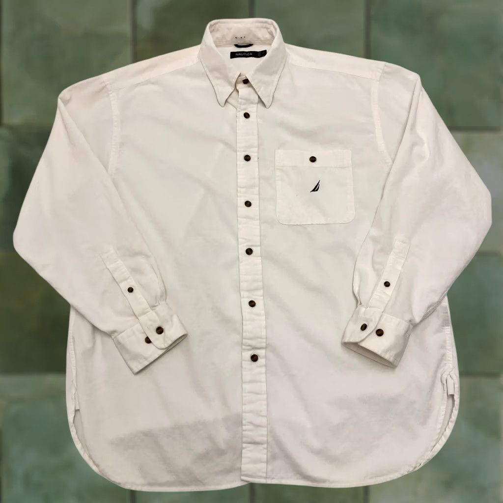Nautica Nautica Corduroy Shirt Mens Large White Long Sleeve Button Down Cotton Size US L / EU 52-54 / 3 - 1 Thumbnail
