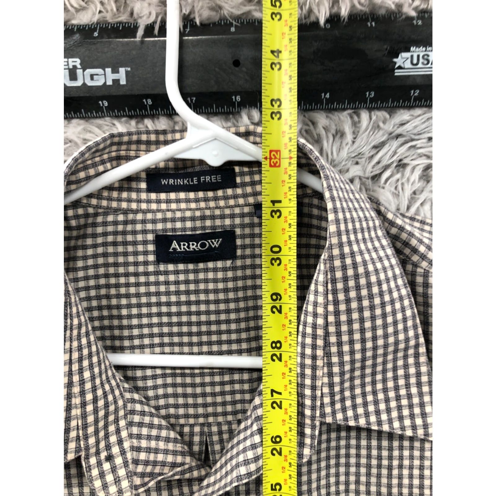 Arrow Arrow Shirt XL Mens Long Sleeve Plaid Gray Button-Up Spread Collar Knit Polyester Regular pocket? (Note: original text does not specify pockets) Size US XL / EU 56 / 4 - 5 Thumbnail
