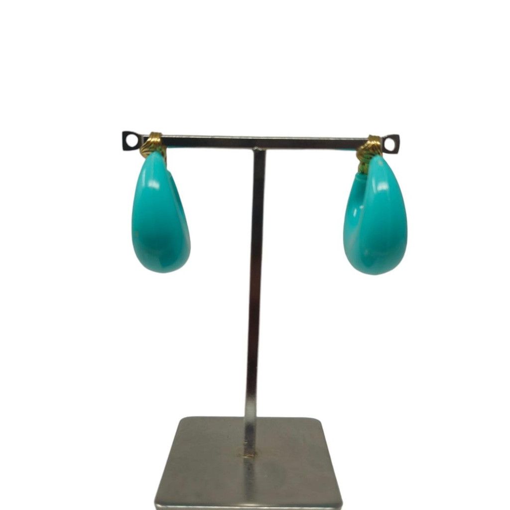 Handmade Vintage chunky crescent hoop clip-on earrings in turquoise Size ONE SIZE - 5 Thumbnail