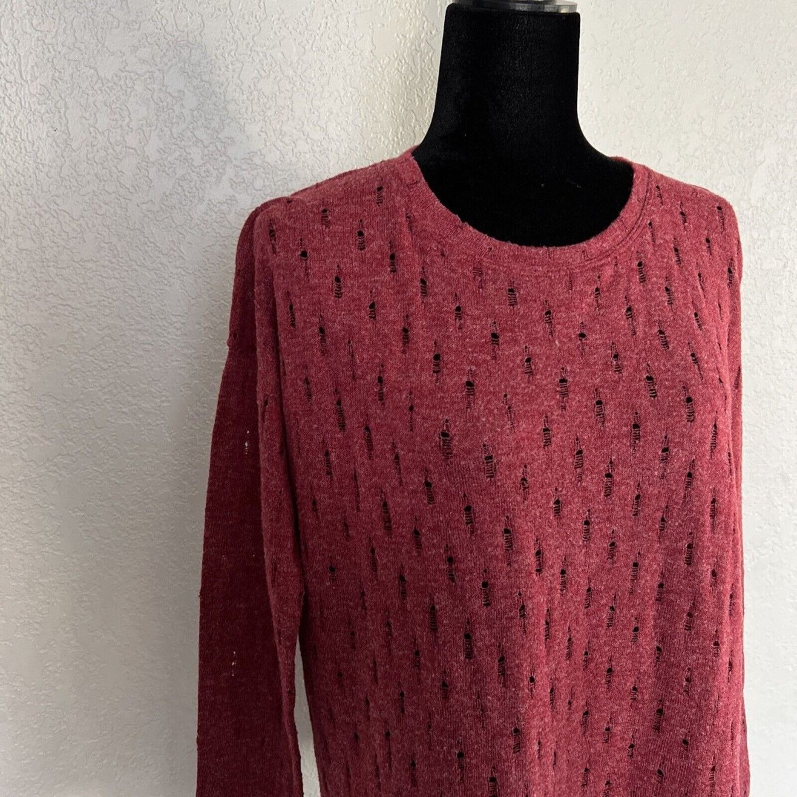 Other Mododoc HiLo Eyelet Sweater Small Burgundy Wine Long Sleeve Size S / US 4 / IT 40 - 3 Thumbnail