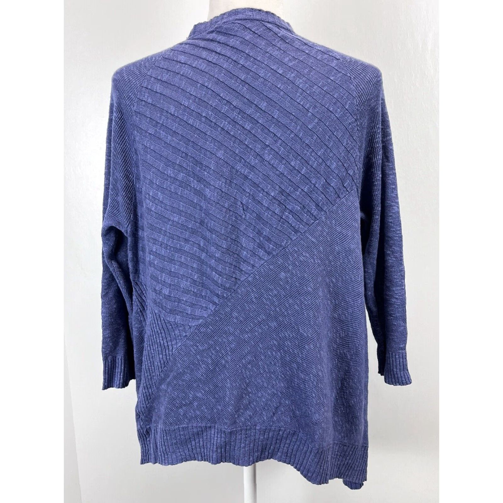 Eileen Fisher VINTAGE Eileen Fisher Cardigan Sweater Womens Size S Blue Purple Linen Blend Ribbed Open Front Size S / US 4 / IT 40 - 3 Thumbnail
